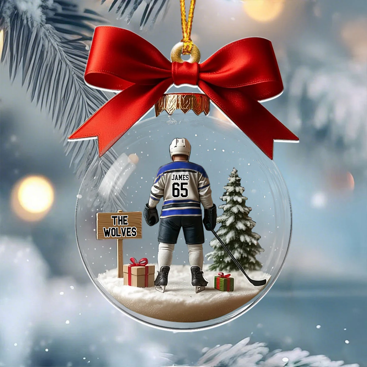 Hockey Team Christmas Ornament, Personalized Transparent Ornament - Image 4