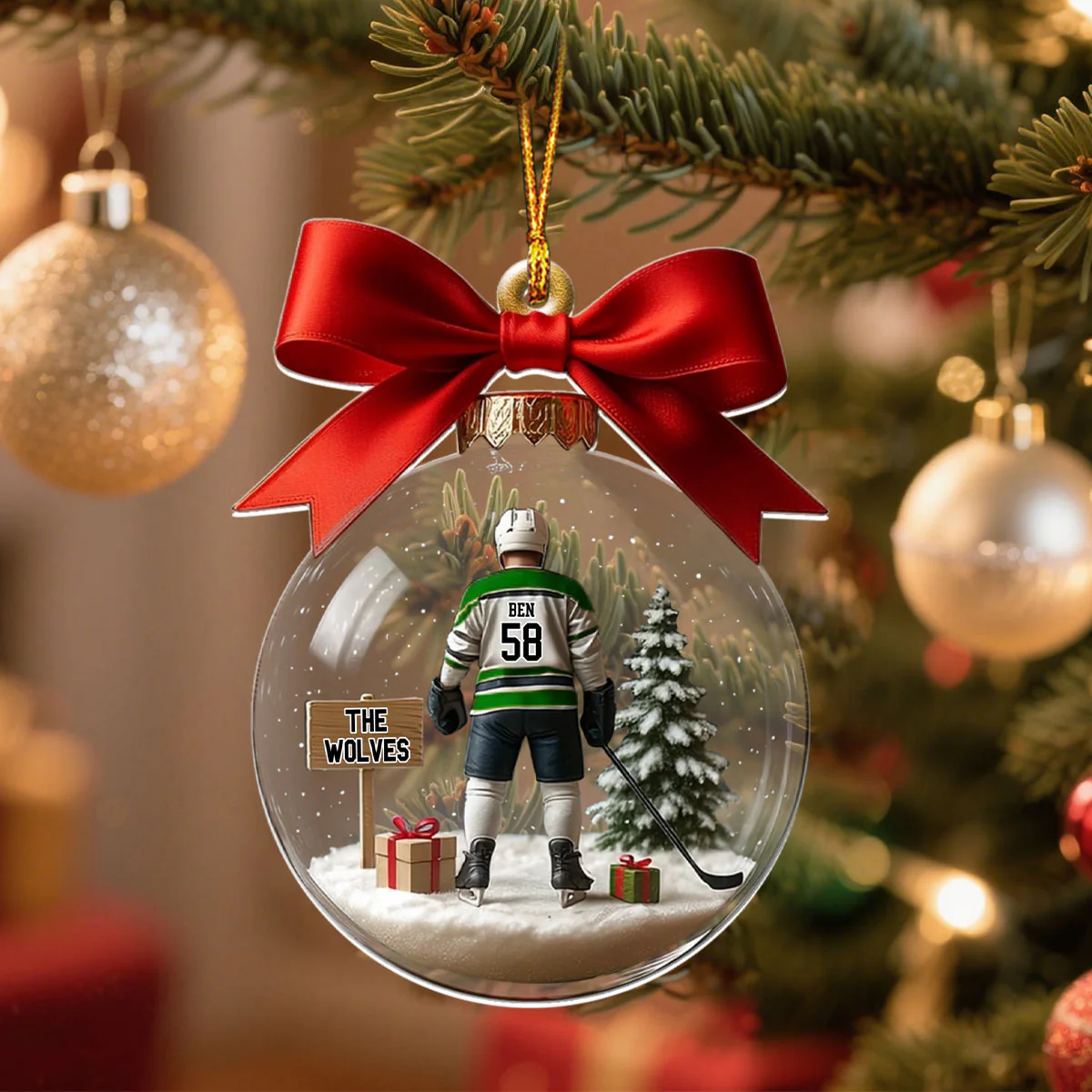 Hockey Team Christmas Ornament, Personalized Transparent Ornament - Image 5