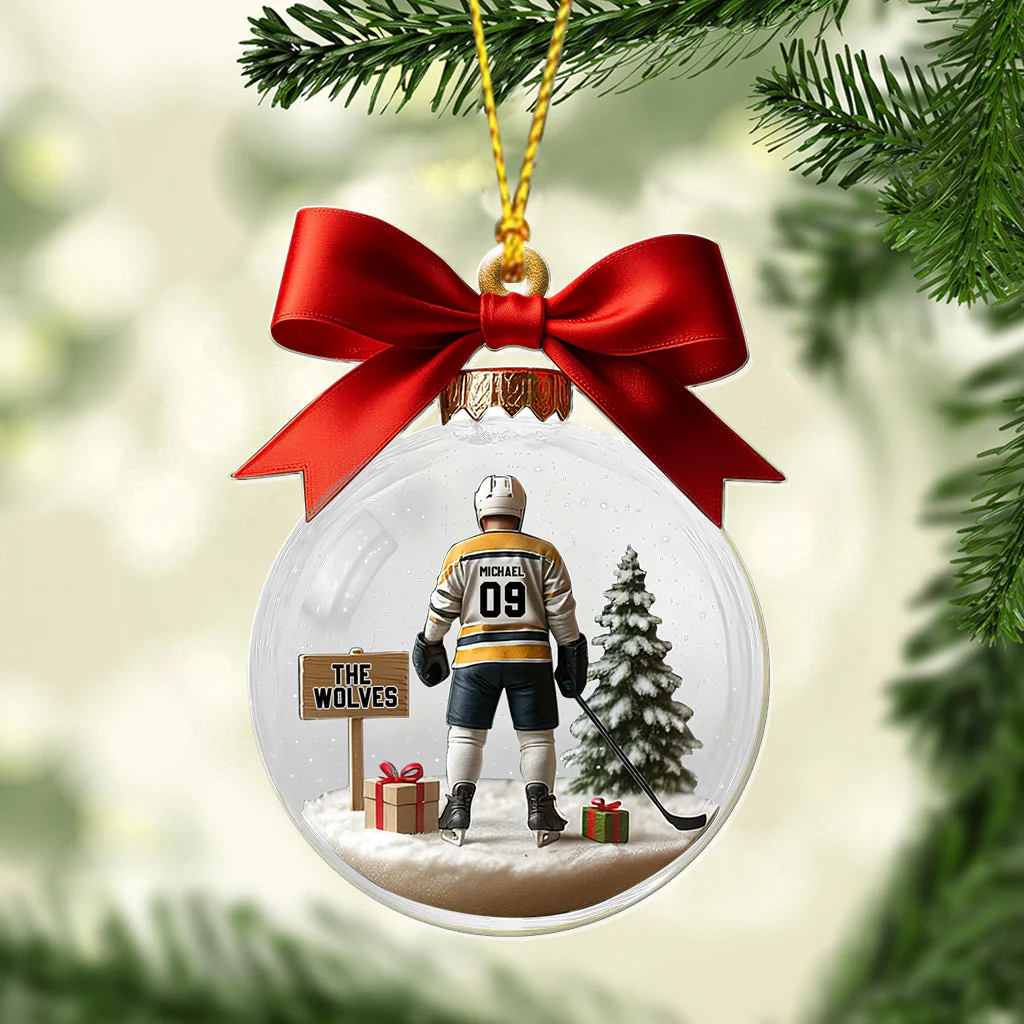 Hockey Team Christmas Ornament, Personalized Transparent Ornament - Image 6