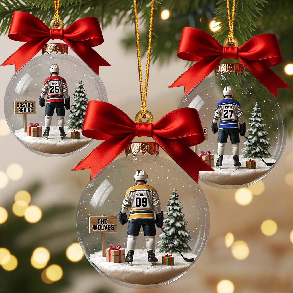 Hockey Team Christmas Ornament, Personalized Transparent Ornament - Image 7