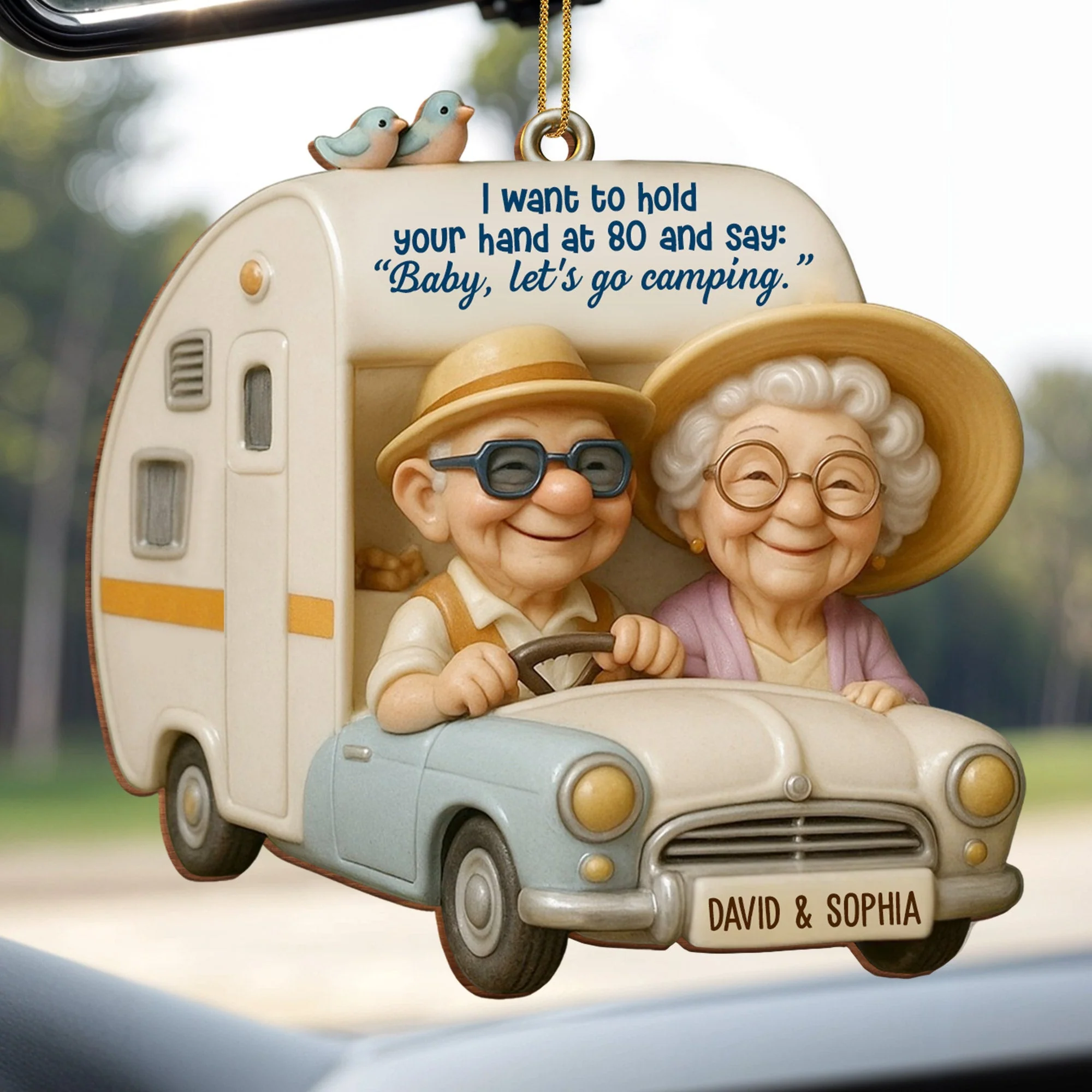 Hold Your Hand At 80, Baby Let’s Go Camping, Custom Wood Ornament, Gift For Elderly Couples - Image 5