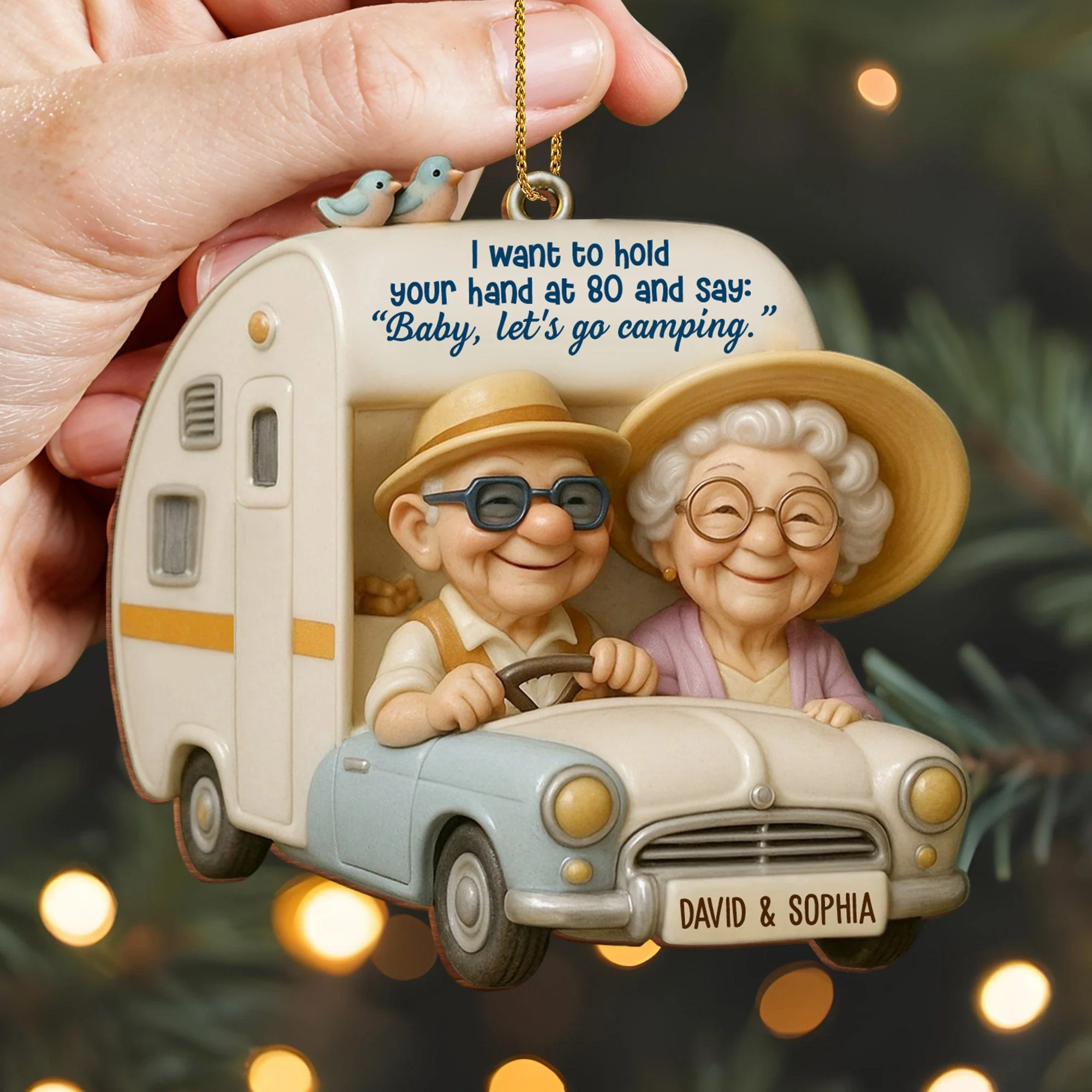 Hold Your Hand At 80, Baby Let’s Go Camping, Custom Wood Ornament, Gift For Elderly Couples - Image 7