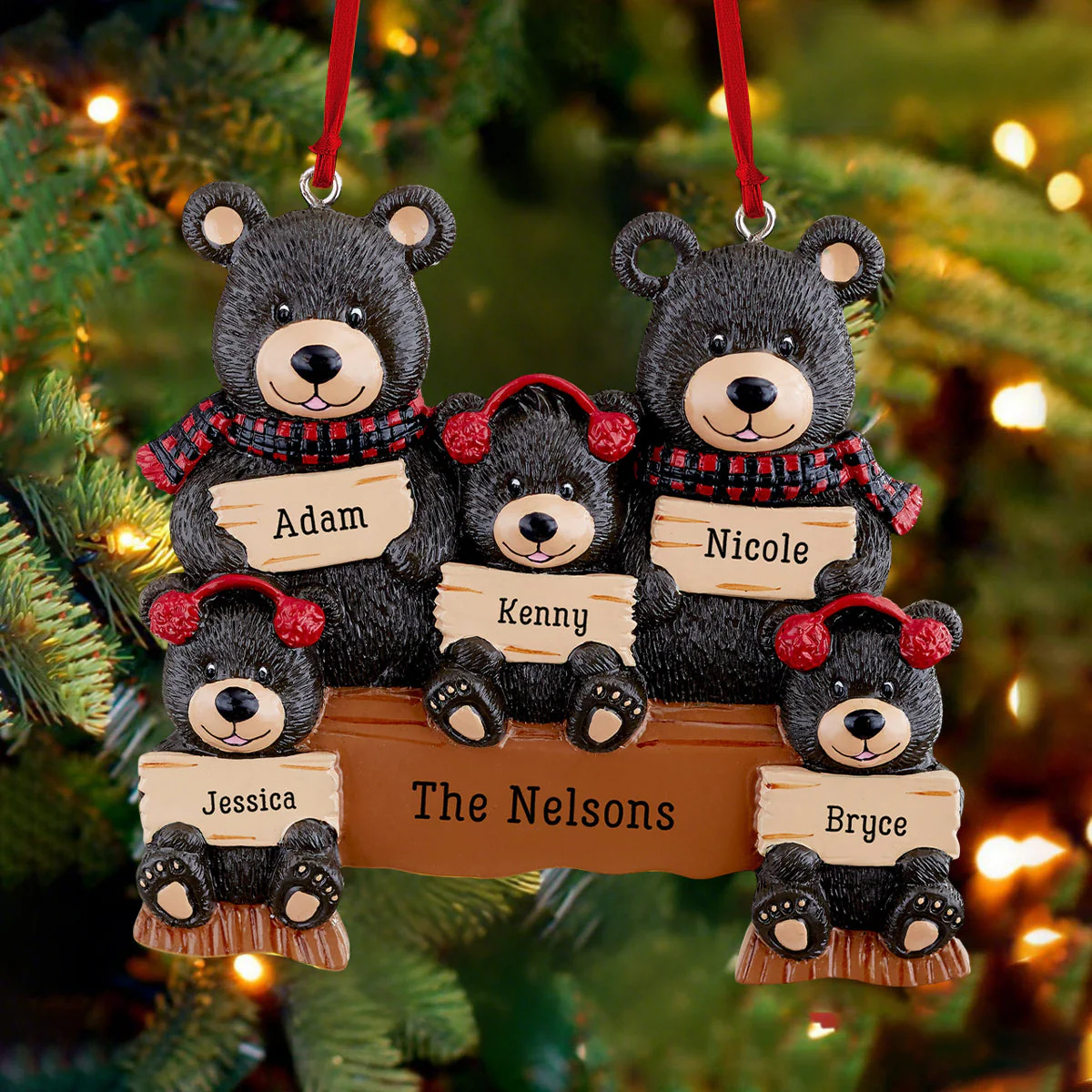 Holiday Bear Family Christmas Gift Personalized Ornament - Image 2