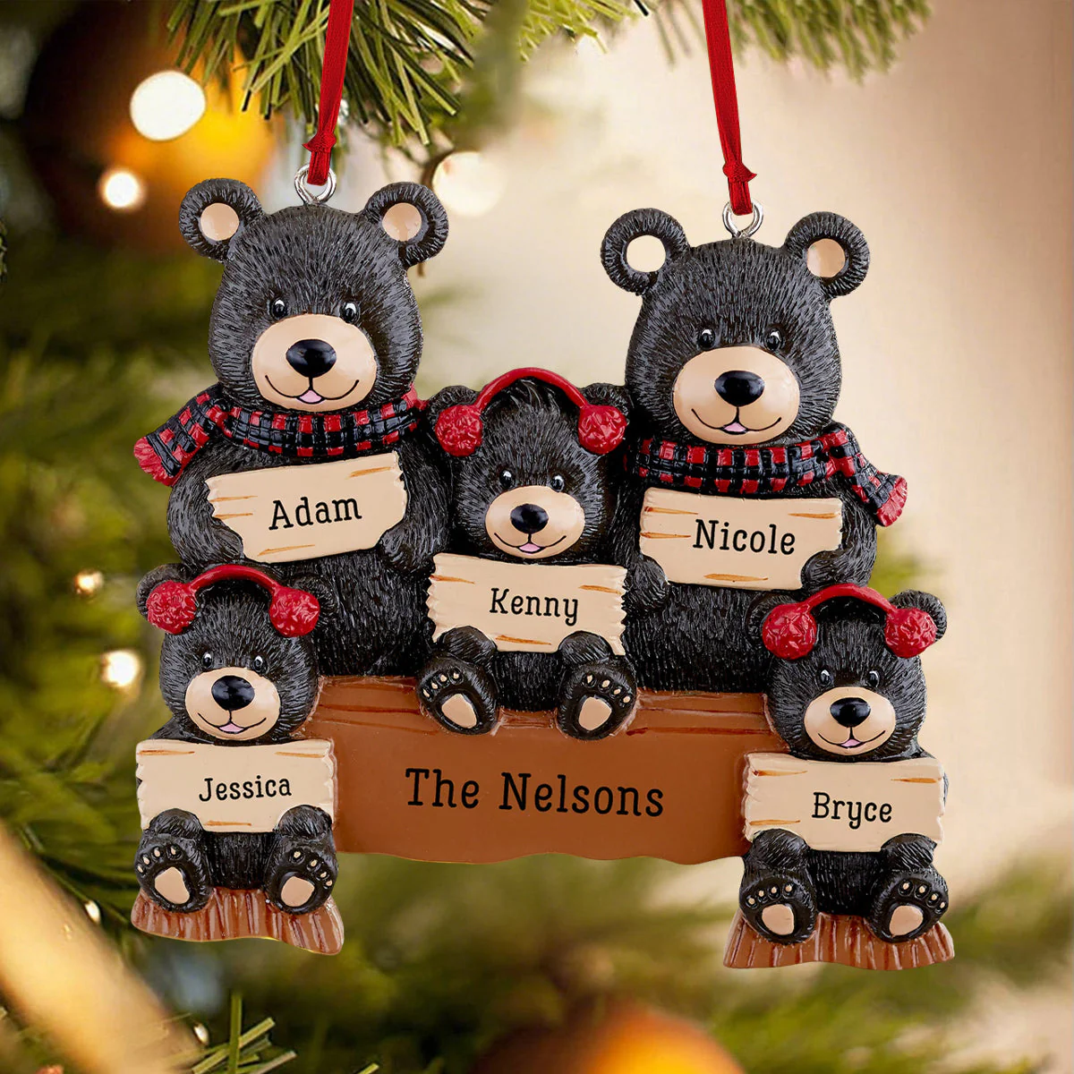 Holiday Bear Family Christmas Gift Personalized Ornament - Image 3