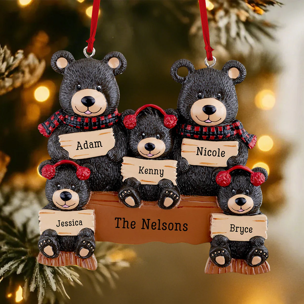 Holiday Bear Family Christmas Gift Personalized Ornament - Image 4