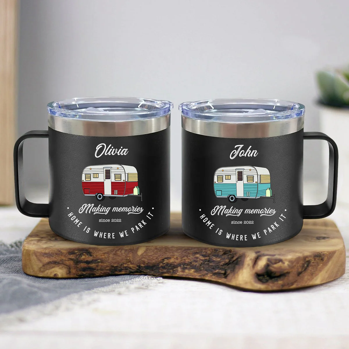 Home Is Where We Park It Camping- Camper Couple Gift - Personalized 14oz Stainless Steel Tumbler With Handle - Image 7