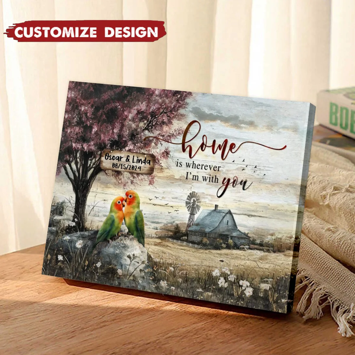 Home Is Wherever I’m With You - Personalized Gift for Couples Cardinals Farmhouse Canvas Wall Art - Image 2