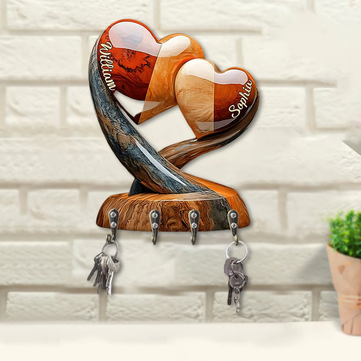 Home Sweet Home - Personalized Couple Custom Shaped Key Rack With Custom Names - Image 2