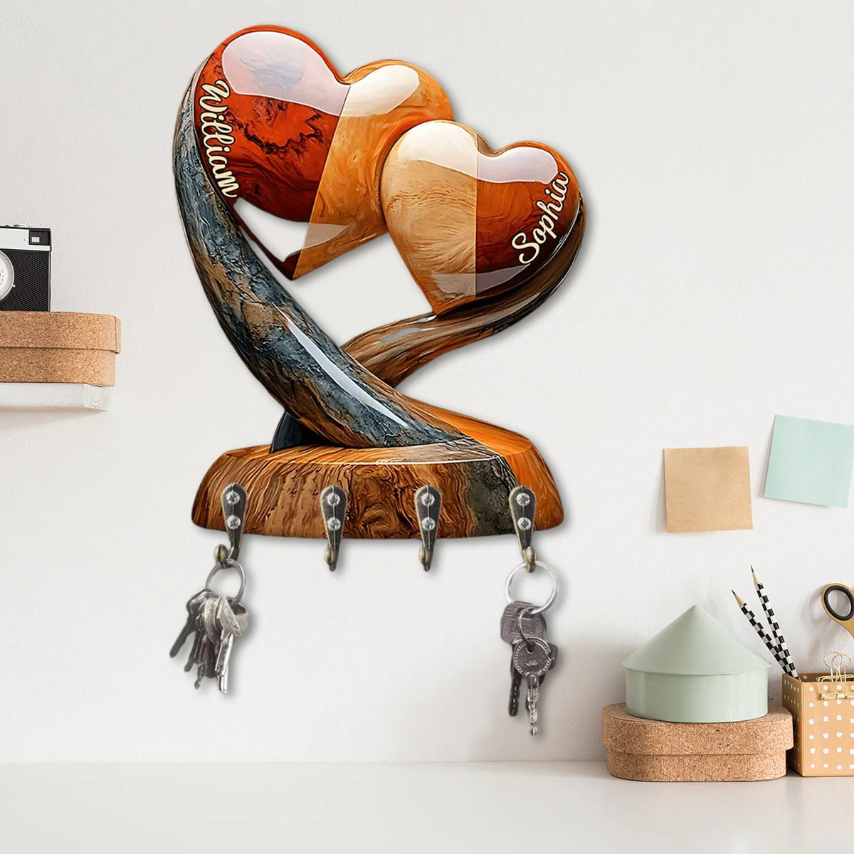 Home Sweet Home - Personalized Couple Custom Shaped Key Rack With Custom Names - Image 3