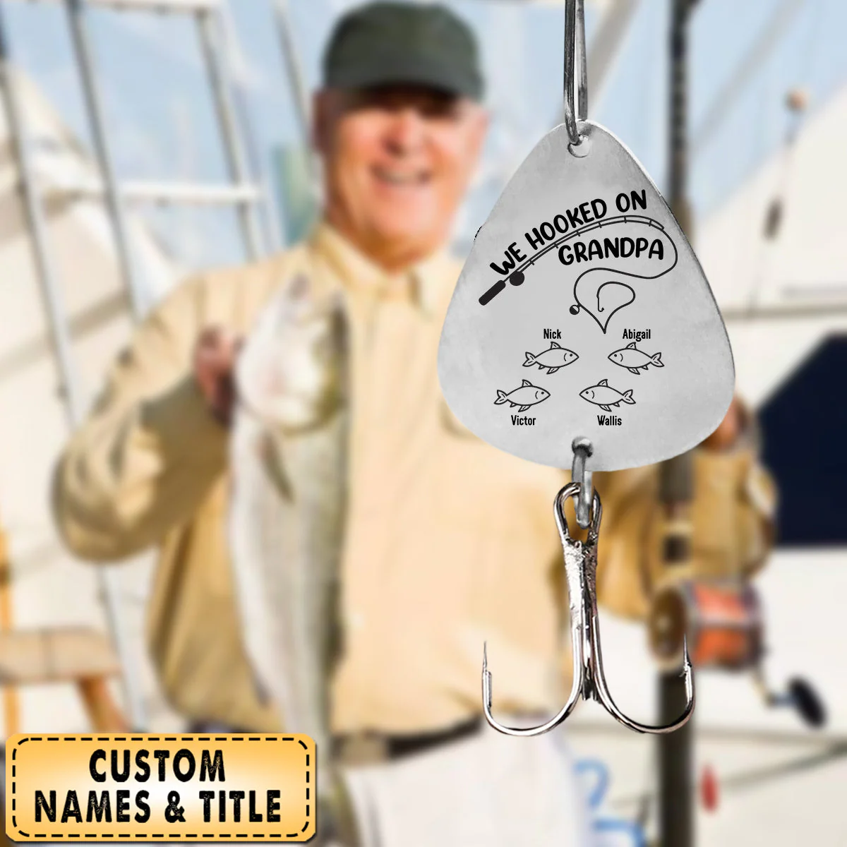 Hooked On Daddy/ Dad/ Papa - Family Personalized Custom Engraved Fishing Lure - Image 2
