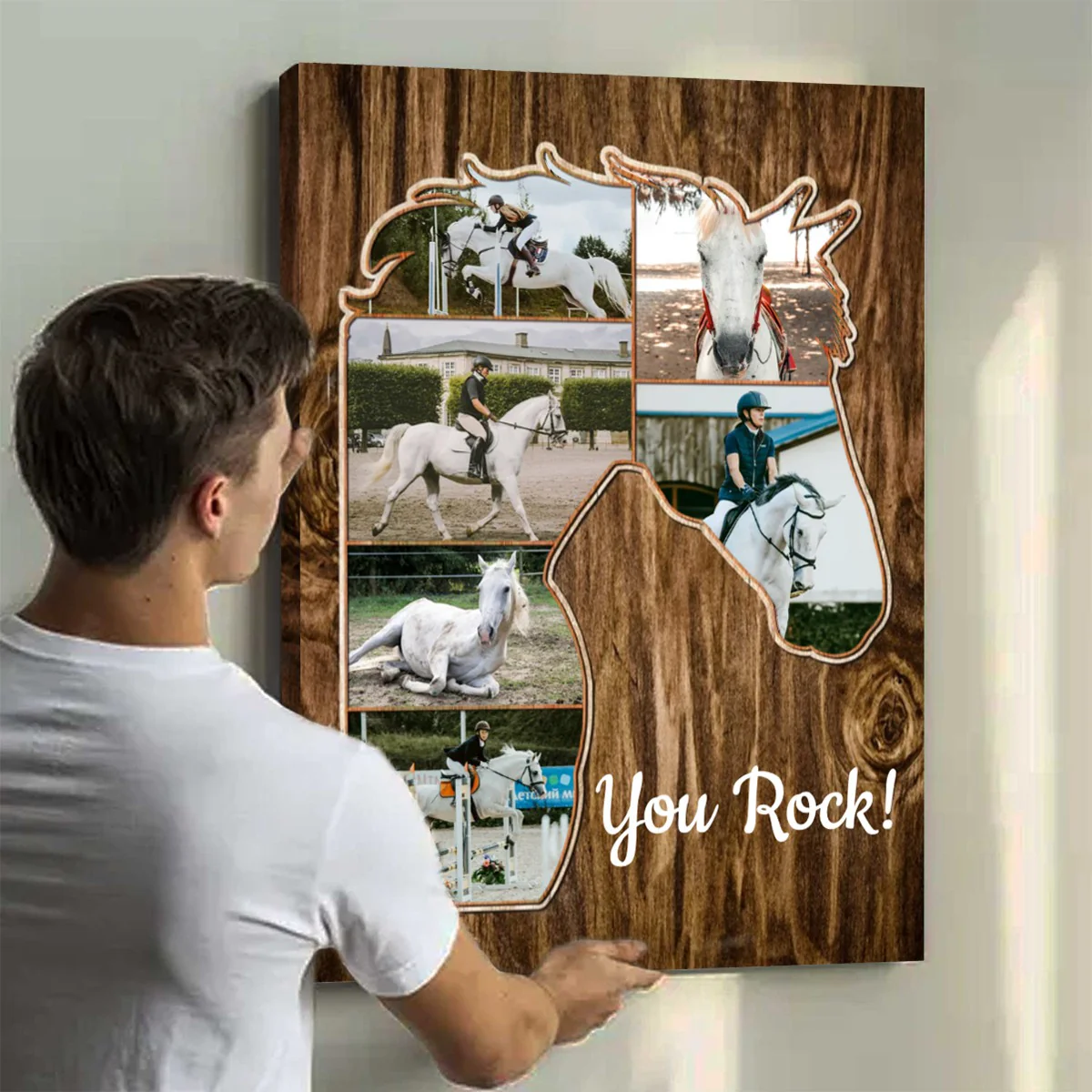 Horse Head Silhouette Photo Collage Canvas, Personalized Gift For Horse Riders - Image 2