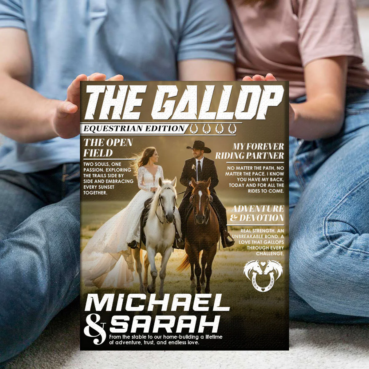 Horse Lover Couple Gift, Personalized Horse Magazine Cover Canvas, Custom Equestrian Anniversary Photo Canvas - Image 2