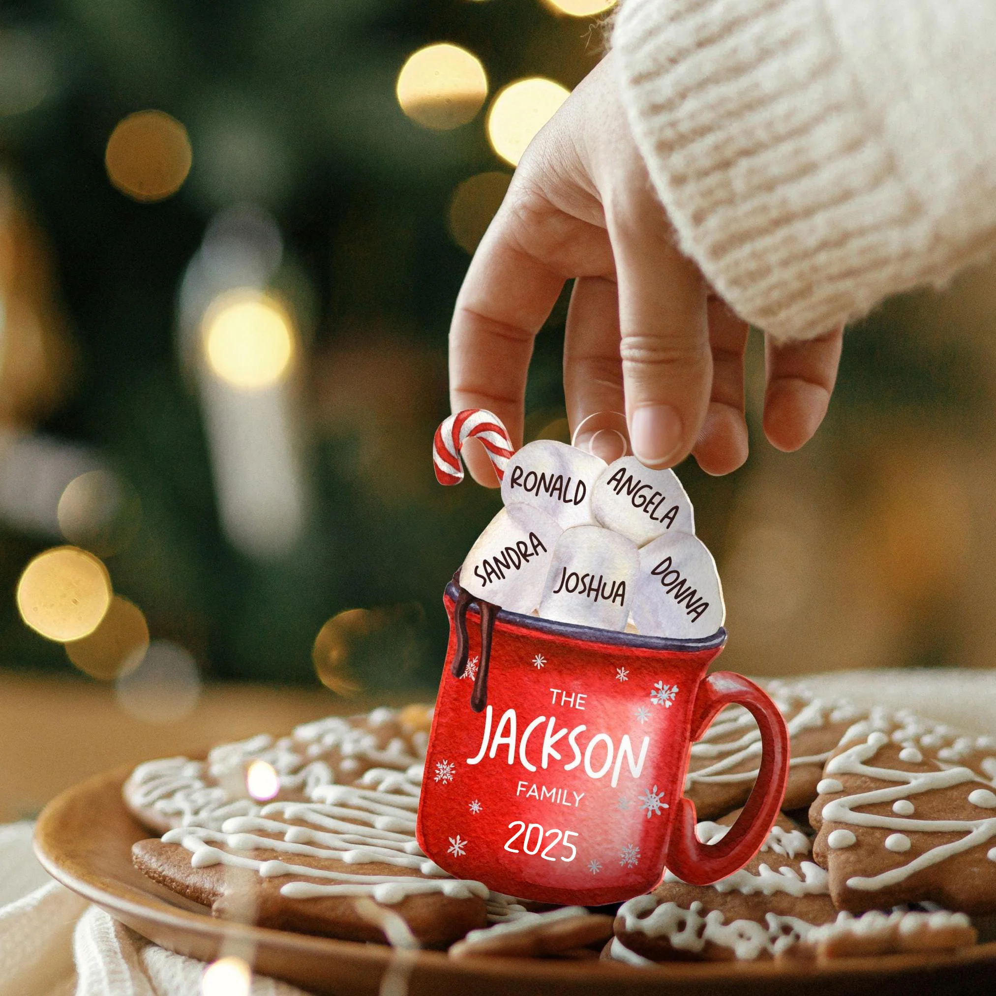 Hot Cocoa Cup Marshmallow - Personalized Family Ornament Christmas Decoration - Image 2
