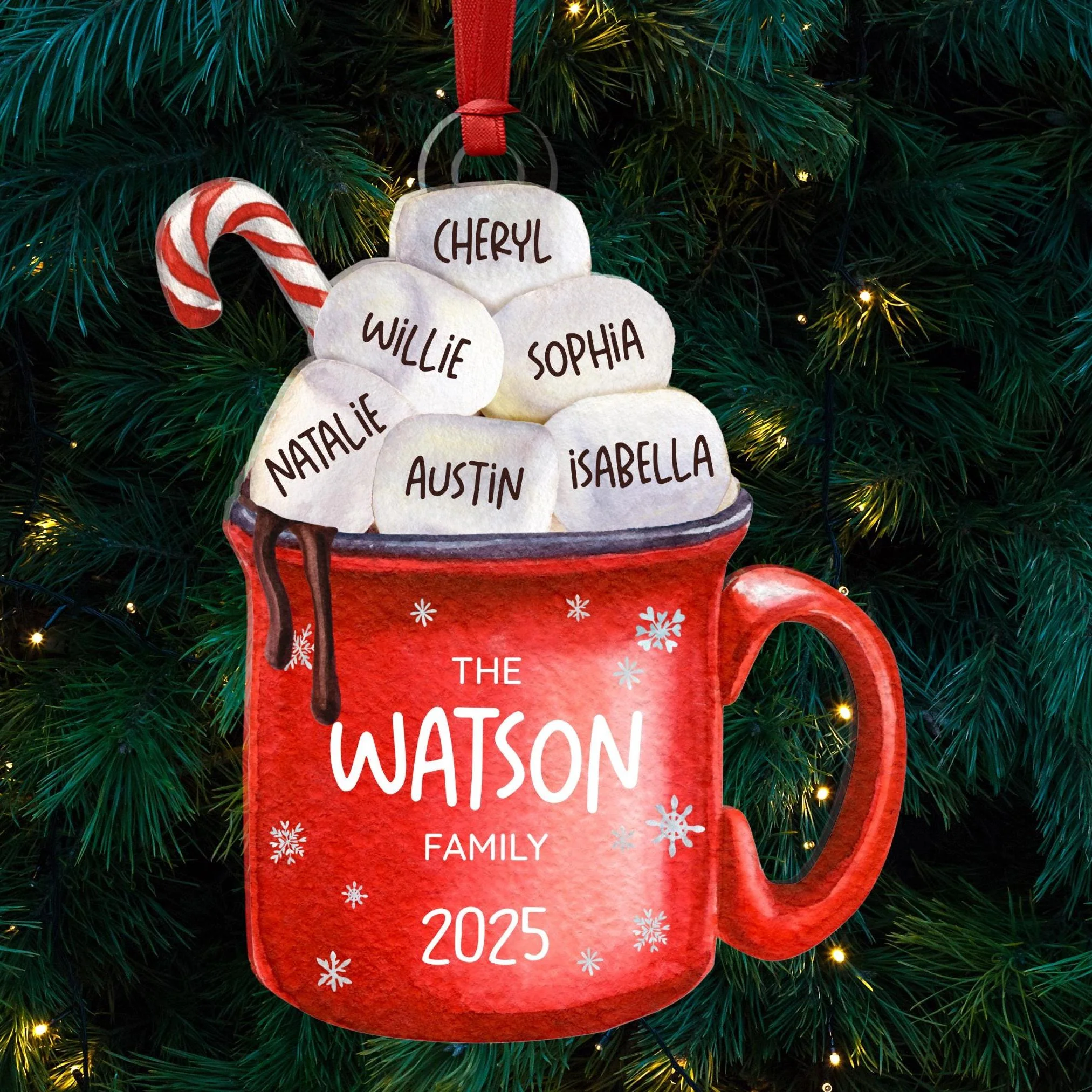 Hot Cocoa Cup Marshmallow - Personalized Family Ornament Christmas Decoration - Image 3