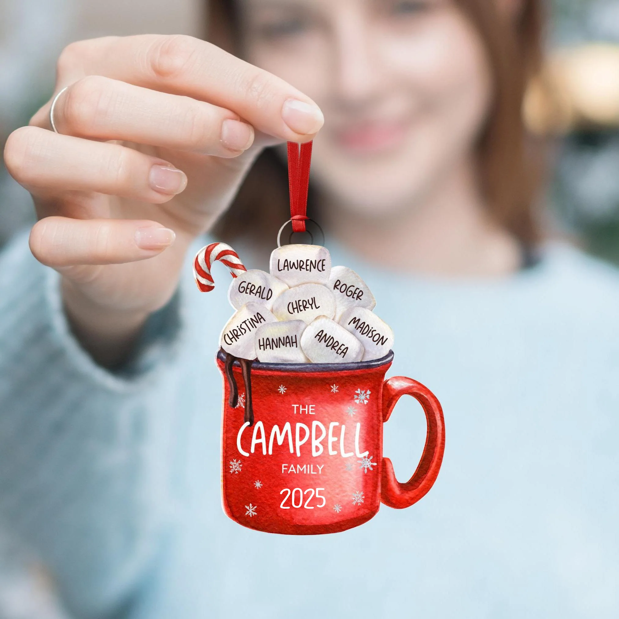 Hot Cocoa Cup Marshmallow - Personalized Family Ornament Christmas Decoration - Image 4
