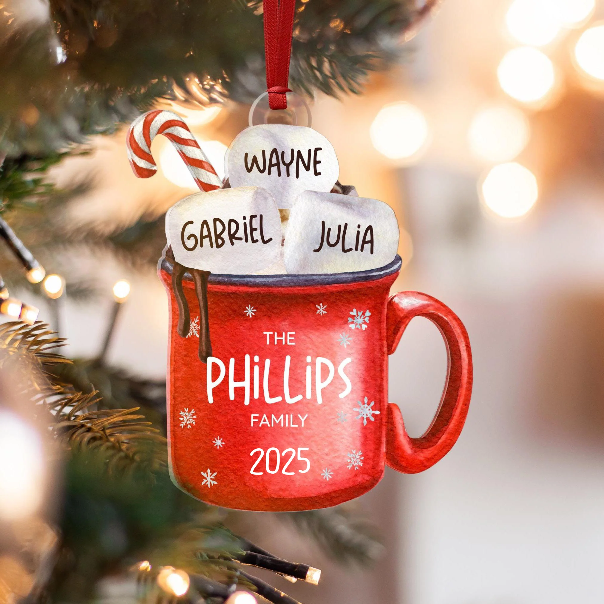 Hot Cocoa Cup Marshmallow - Personalized Family Ornament Christmas Decoration - Image 5
