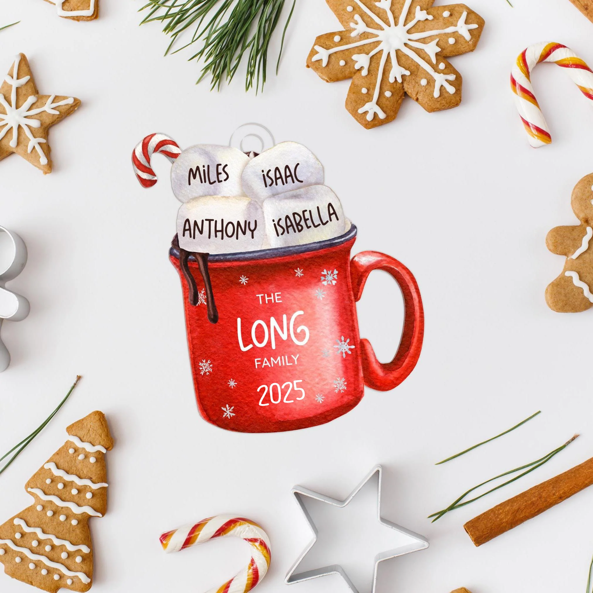 Hot Cocoa Cup Marshmallow - Personalized Family Ornament Christmas Decoration - Image 6