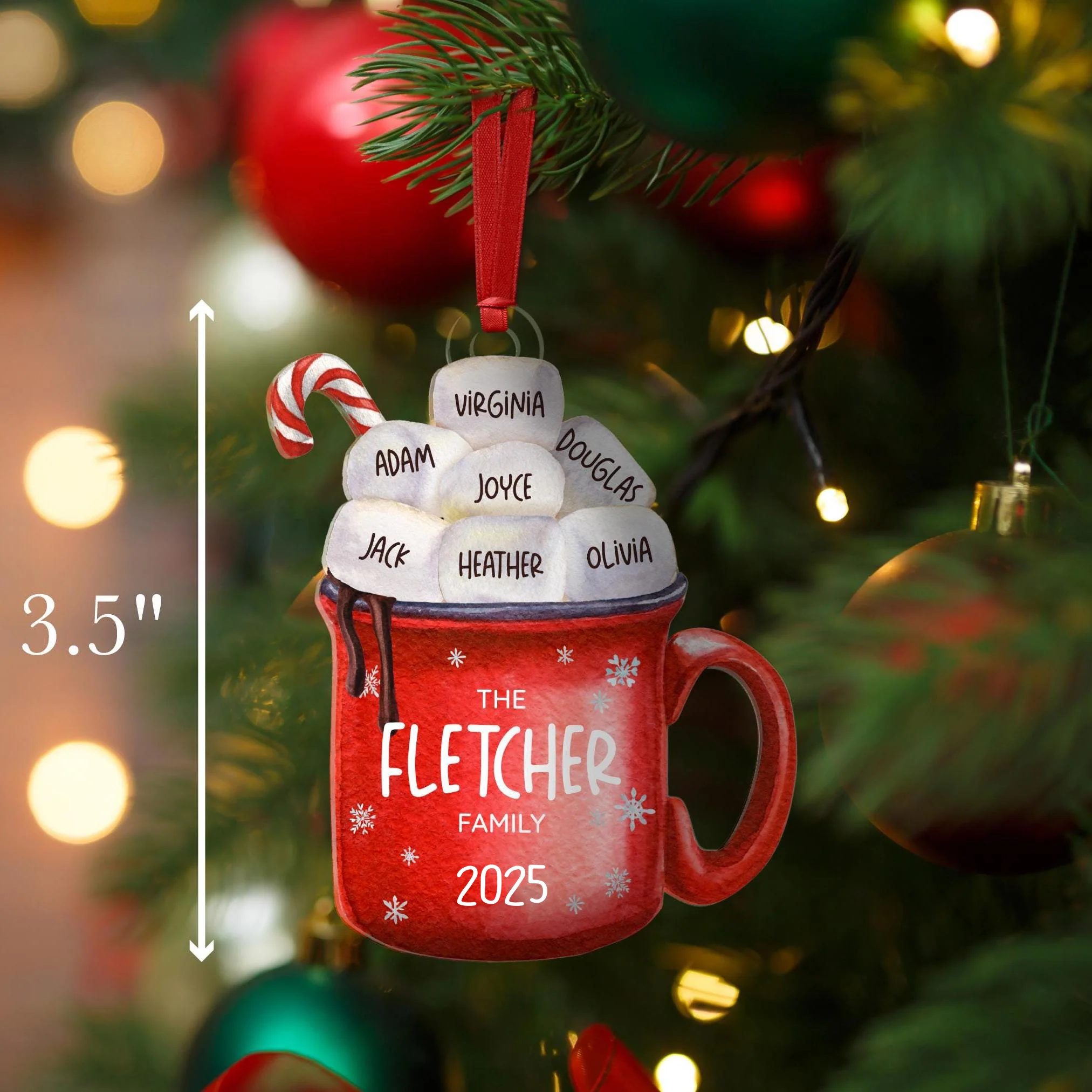 Hot Cocoa Cup Marshmallow - Personalized Family Ornament Christmas Decoration - Image 7