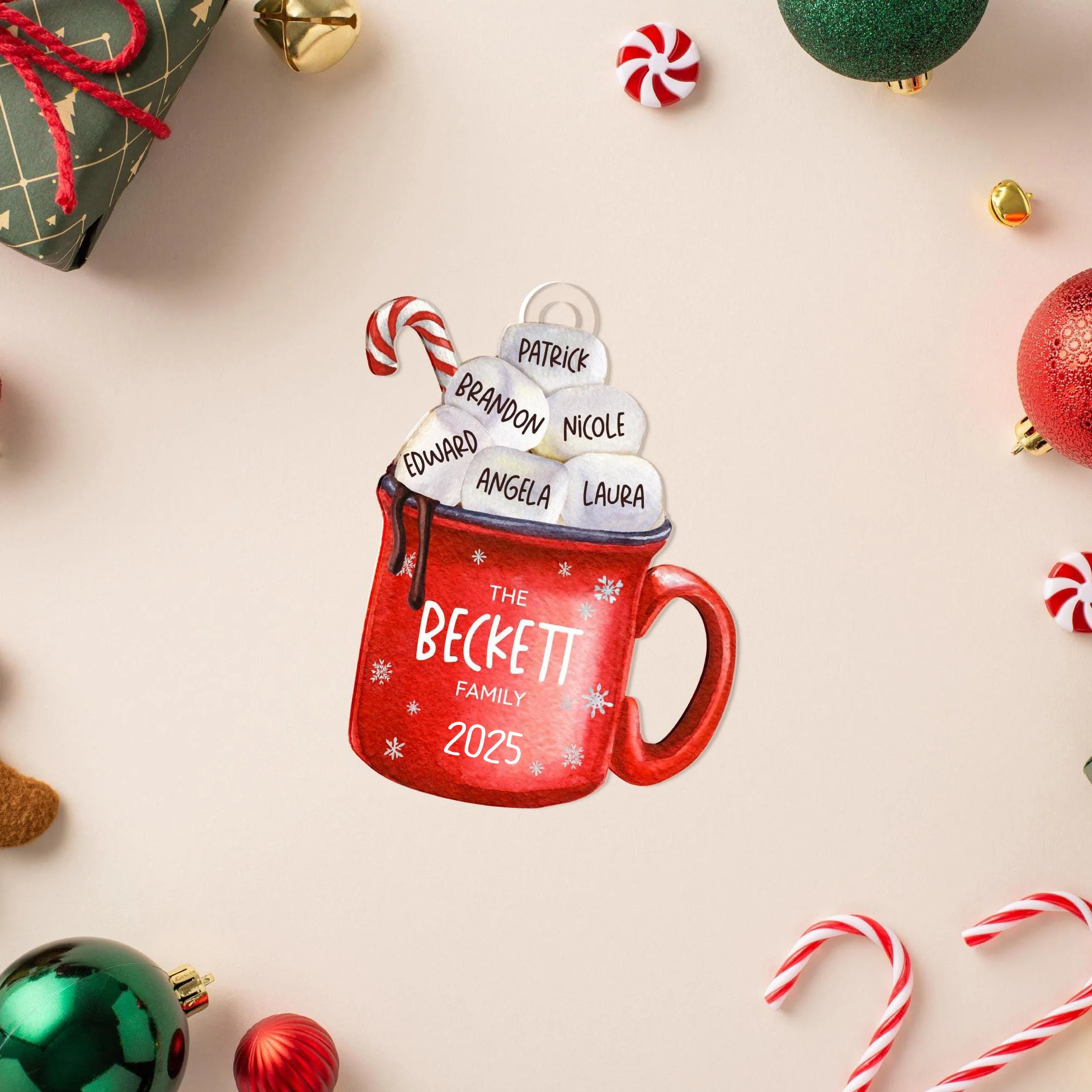 Hot Cocoa Cup Marshmallow - Personalized Family Ornament Christmas Decoration - Image 8