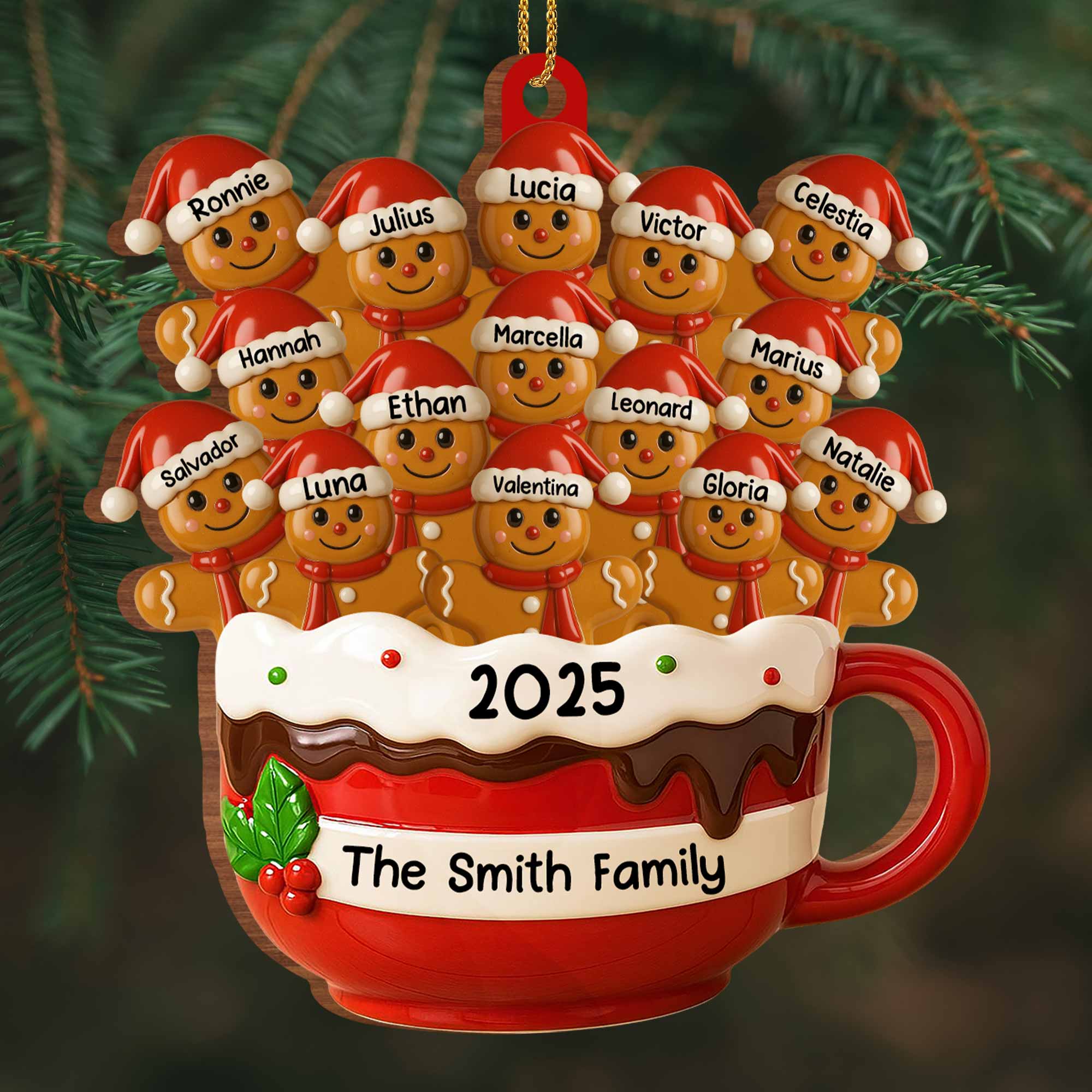 Hot Cocoa Mug With Festive Elves, Personalized Wood Ornament, Gift For Family - Image 5
