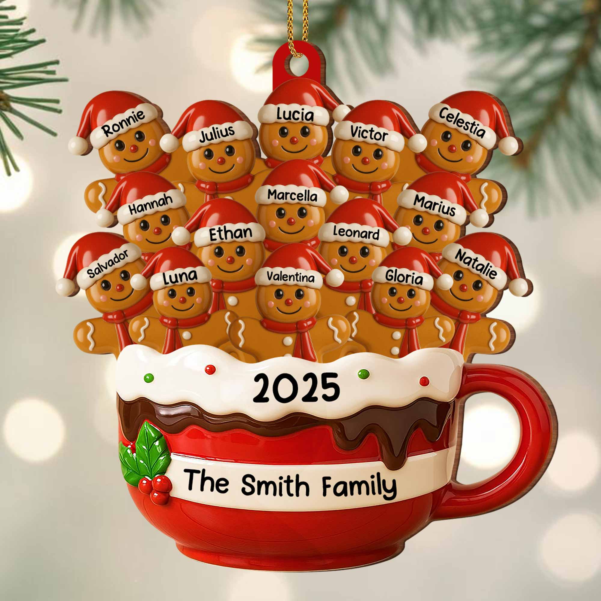 Hot Cocoa Mug With Festive Elves, Personalized Wood Ornament, Gift For Family - Image 6