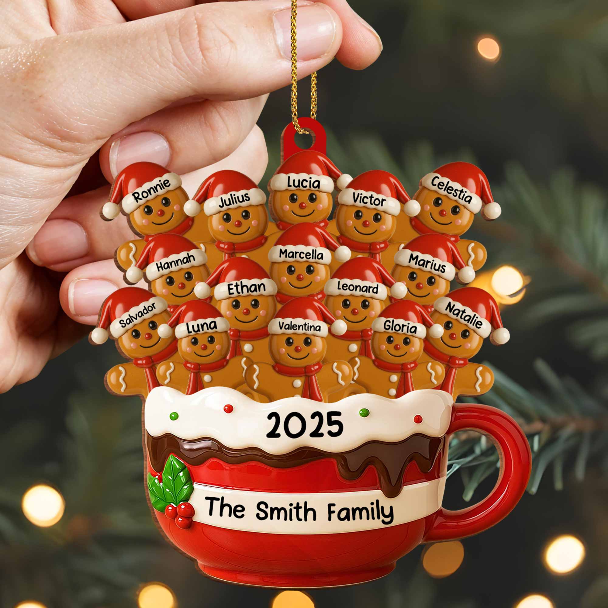 Hot Cocoa Mug With Festive Elves, Personalized Wood Ornament, Gift For Family - Image 7
