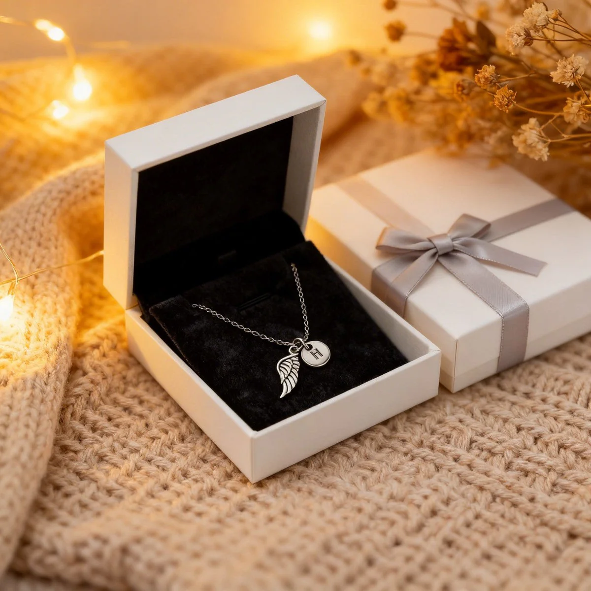 Hug from Heaven Personalized Angel Wings Charm Necklace, Custom Initial Necklace, Sympathy Condolence Gift - Image 2
