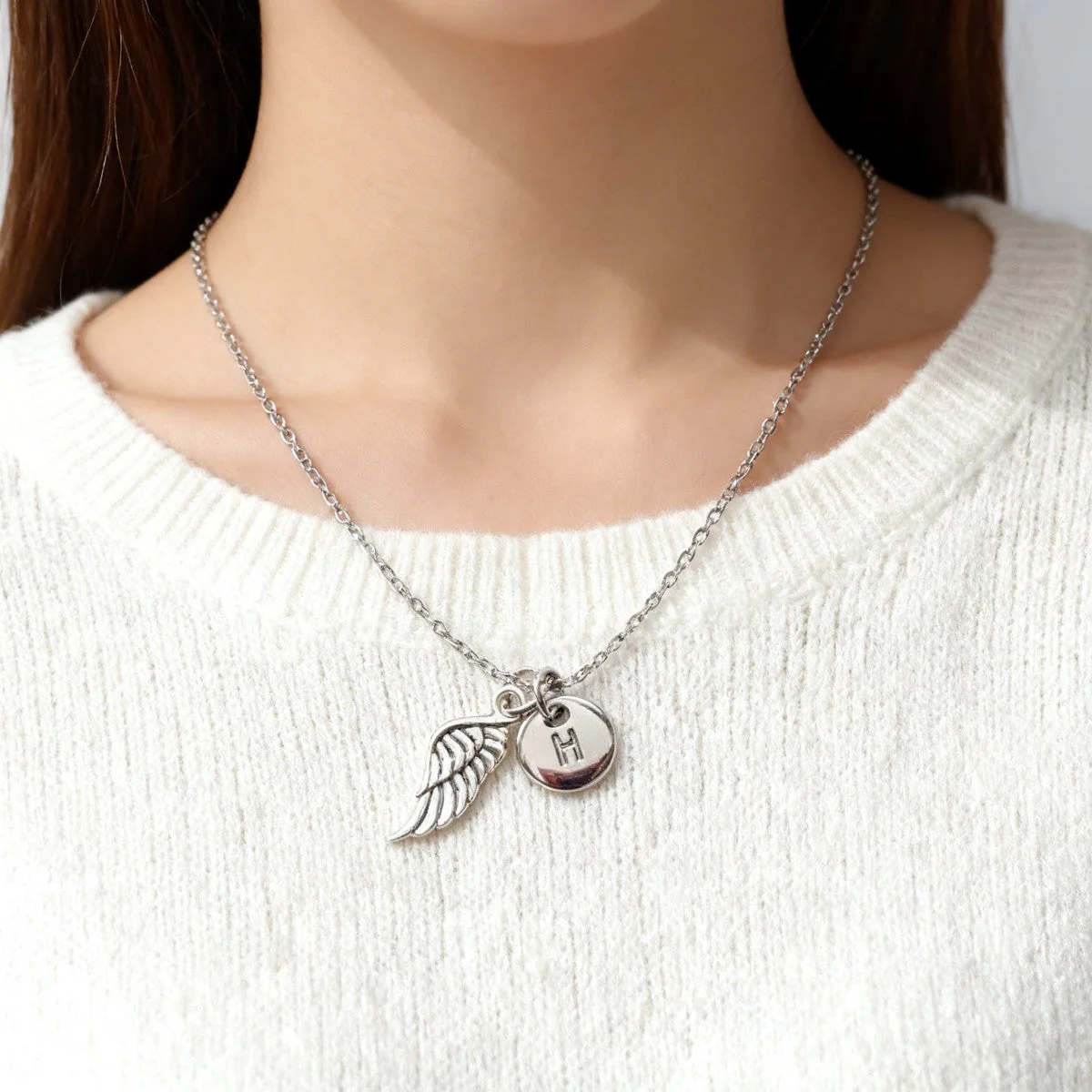 Hug from Heaven Personalized Angel Wings Charm Necklace, Custom Initial Necklace, Sympathy Condolence Gift - Image 3