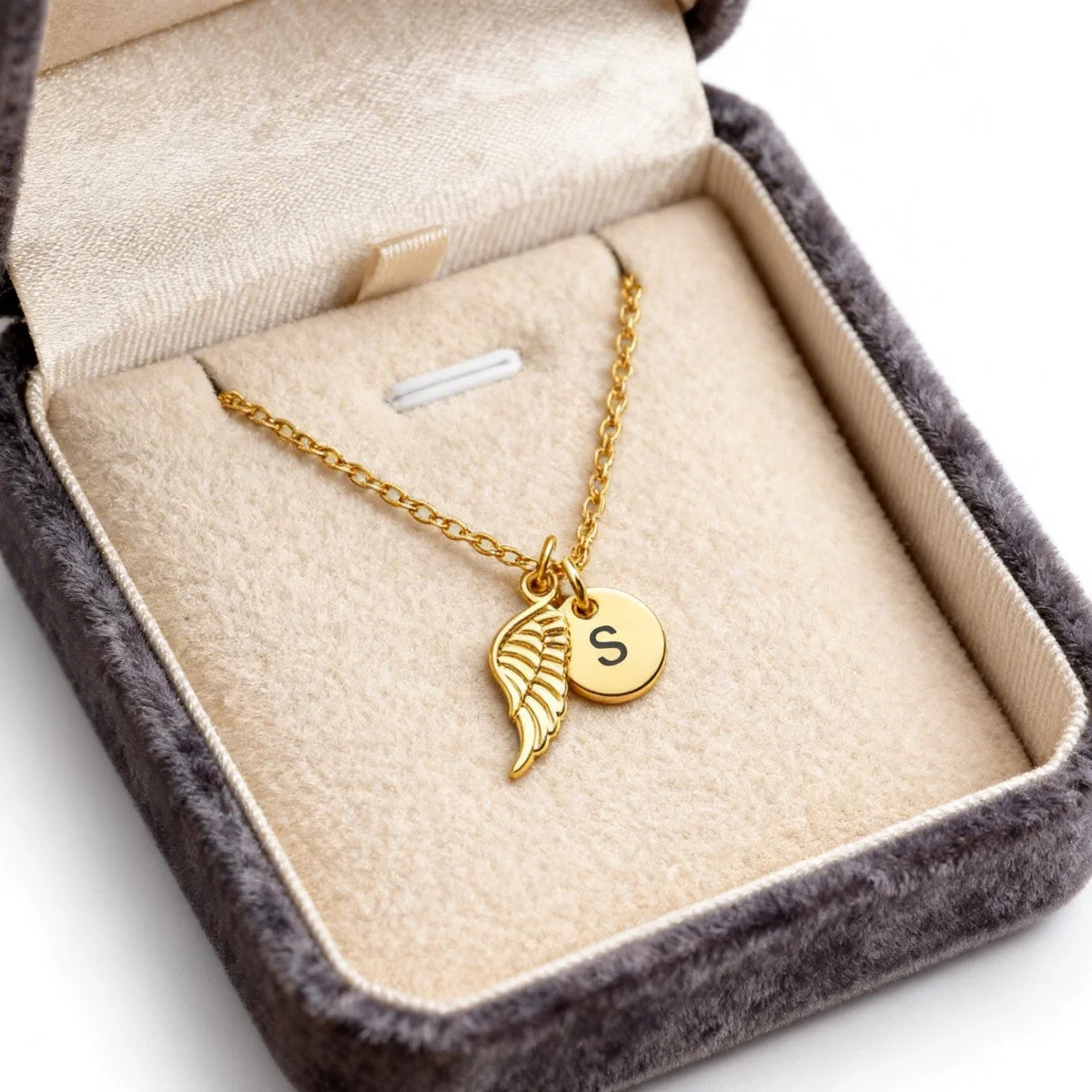 Hug from Heaven Personalized Angel Wings Charm Necklace, Custom Initial Necklace, Sympathy Condolence Gift - Image 5