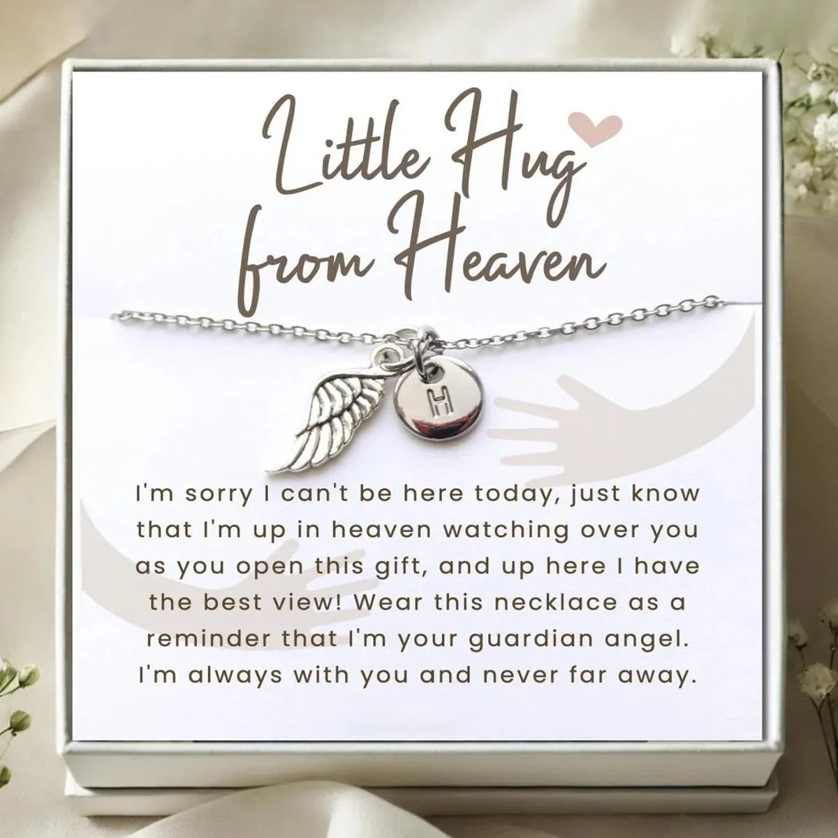 Hug from Heaven Personalized Angel Wings Charm Necklace, Custom Initial Necklace, Sympathy Condolence Gift - Image 7