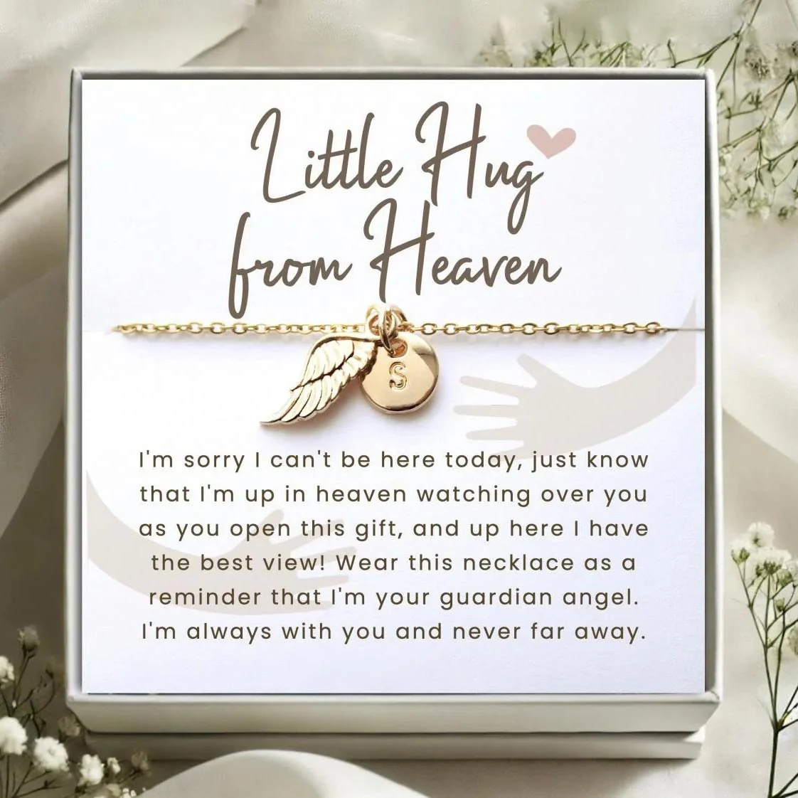 Hug from Heaven Personalized Angel Wings Charm Necklace, Custom Initial Necklace, Sympathy Condolence Gift - Image 8
