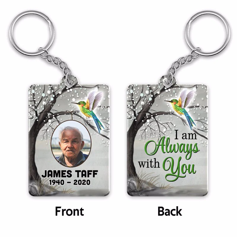 Hummingbird Always With You Blossom Tree Memorial Custom Photo Personalized Acrylic Keychain - Image 3