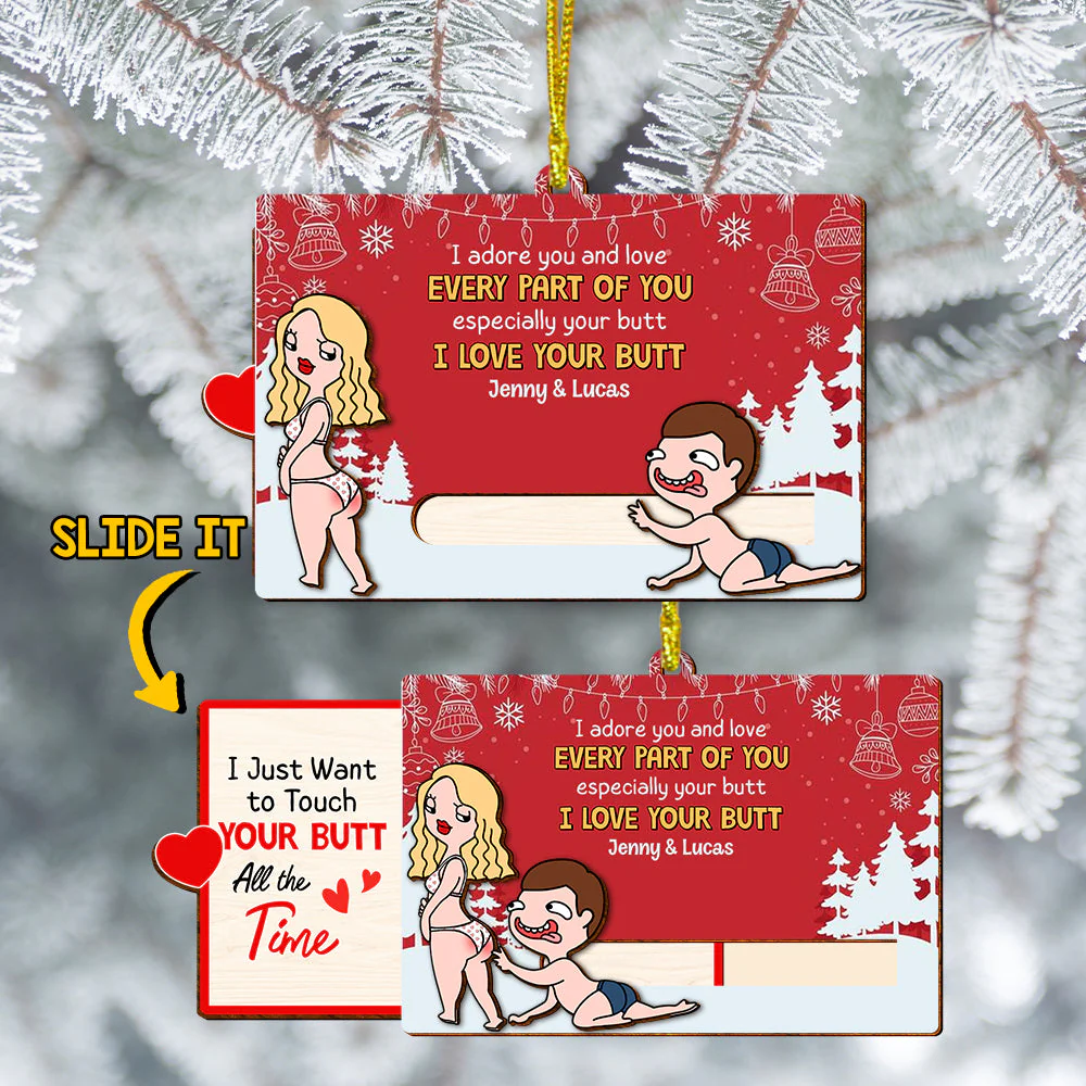I Adore You And Love Every Part Of You - Couple Personalized Wooden Slider Ornament, Christmas Gift For Partner - Image 2