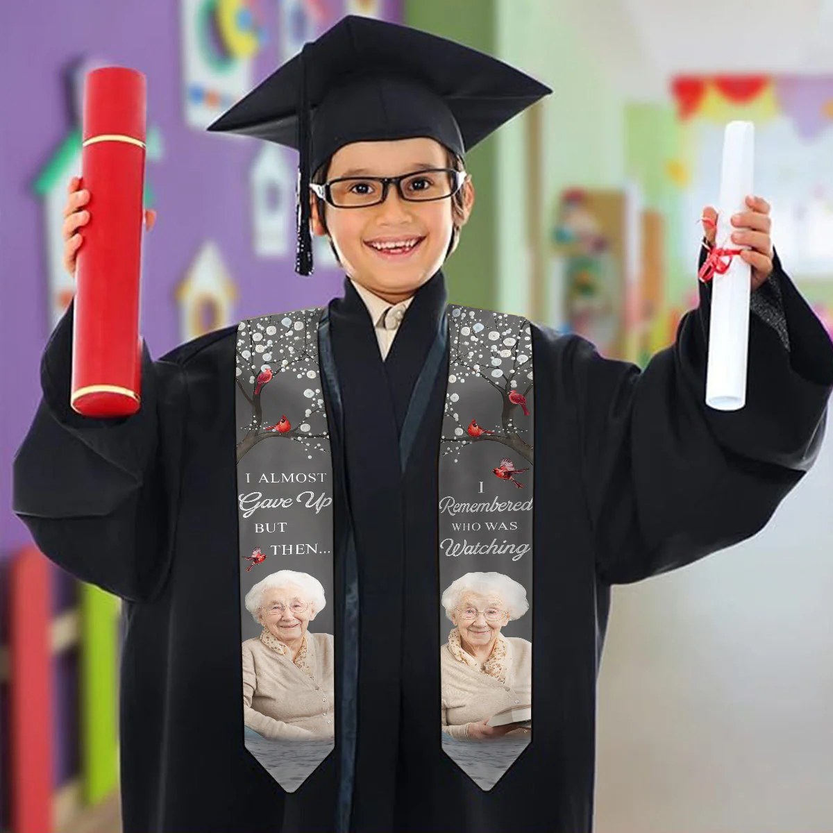 I Almost Gave Up But Then I Remembered Who Was Watching - Personalized Graduation Stole - Image 4