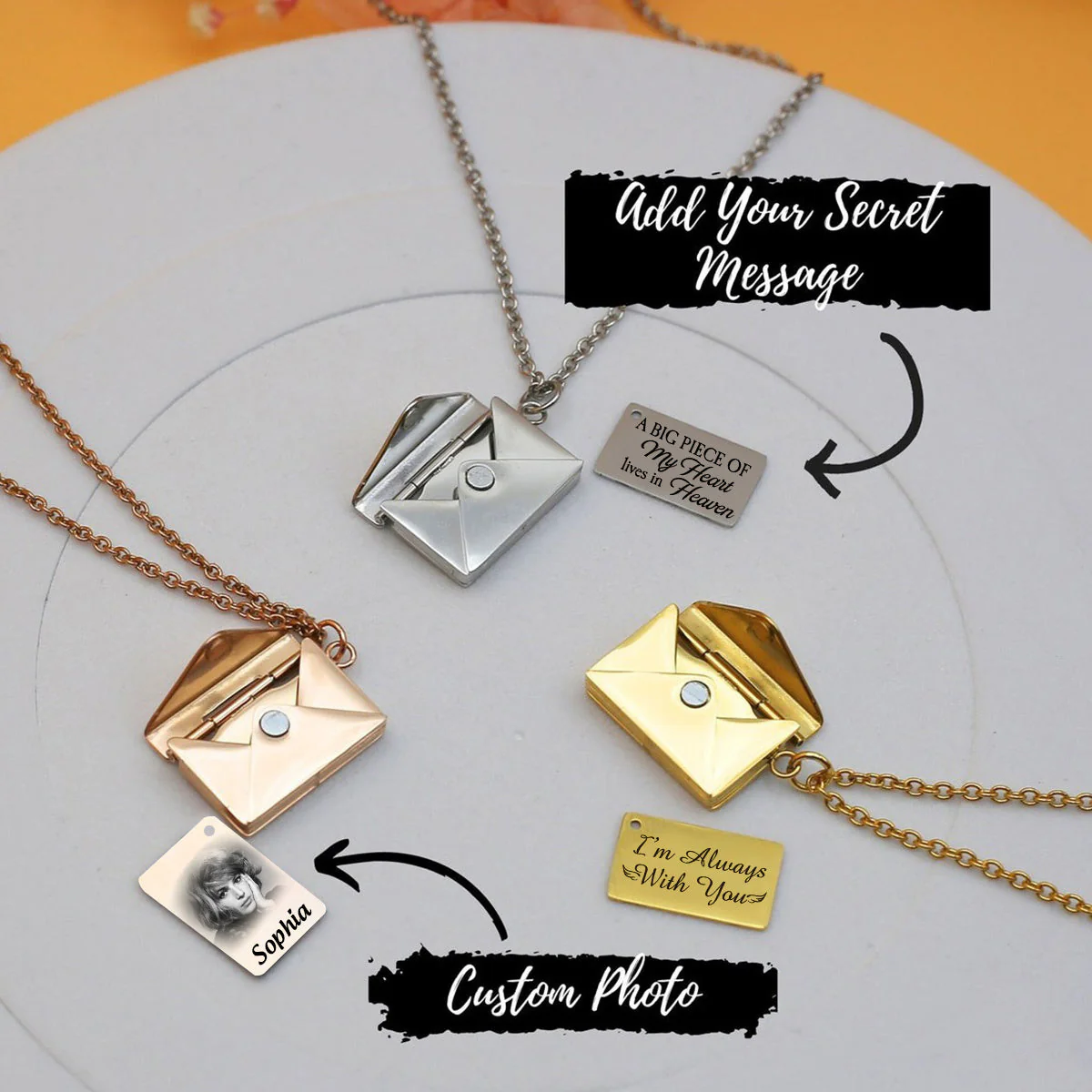I am always with you - Personalized Memorial Photo Envelope Locket Necklace - Image 2