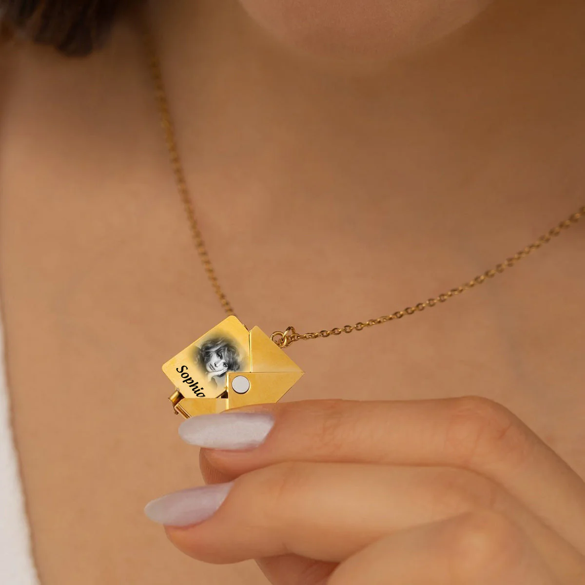 I am always with you - Personalized Memorial Photo Envelope Locket Necklace - Image 4