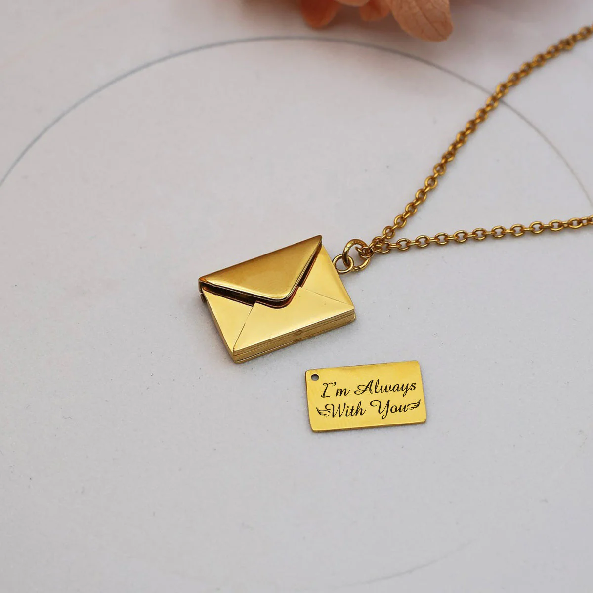 I am always with you - Personalized Memorial Photo Envelope Locket Necklace - Image 8