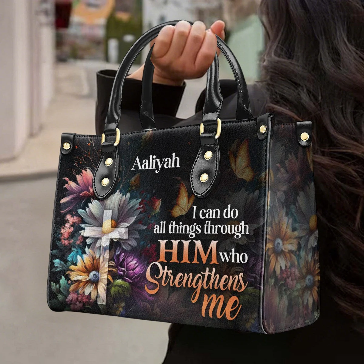 I Can Do All Things Through Him - Personalized Leather Handbag - Image 4