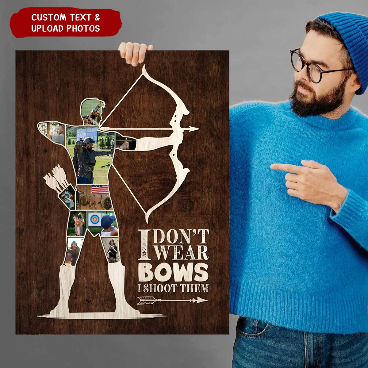 I Don't Wear Bows I Shoot Them - Personalized Archery Photo Collage Canvas Poster Gifts For Dad/ Husband - Image 3