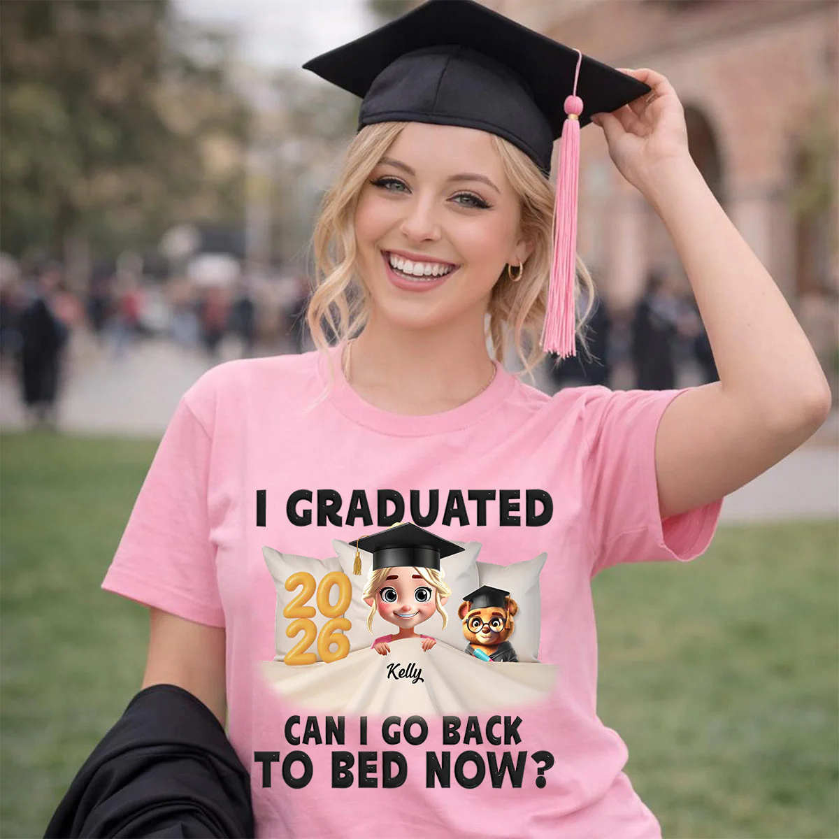 I Graduated Can I Go Back To Bed Now - Personalized Custom T Shirt - Image 2