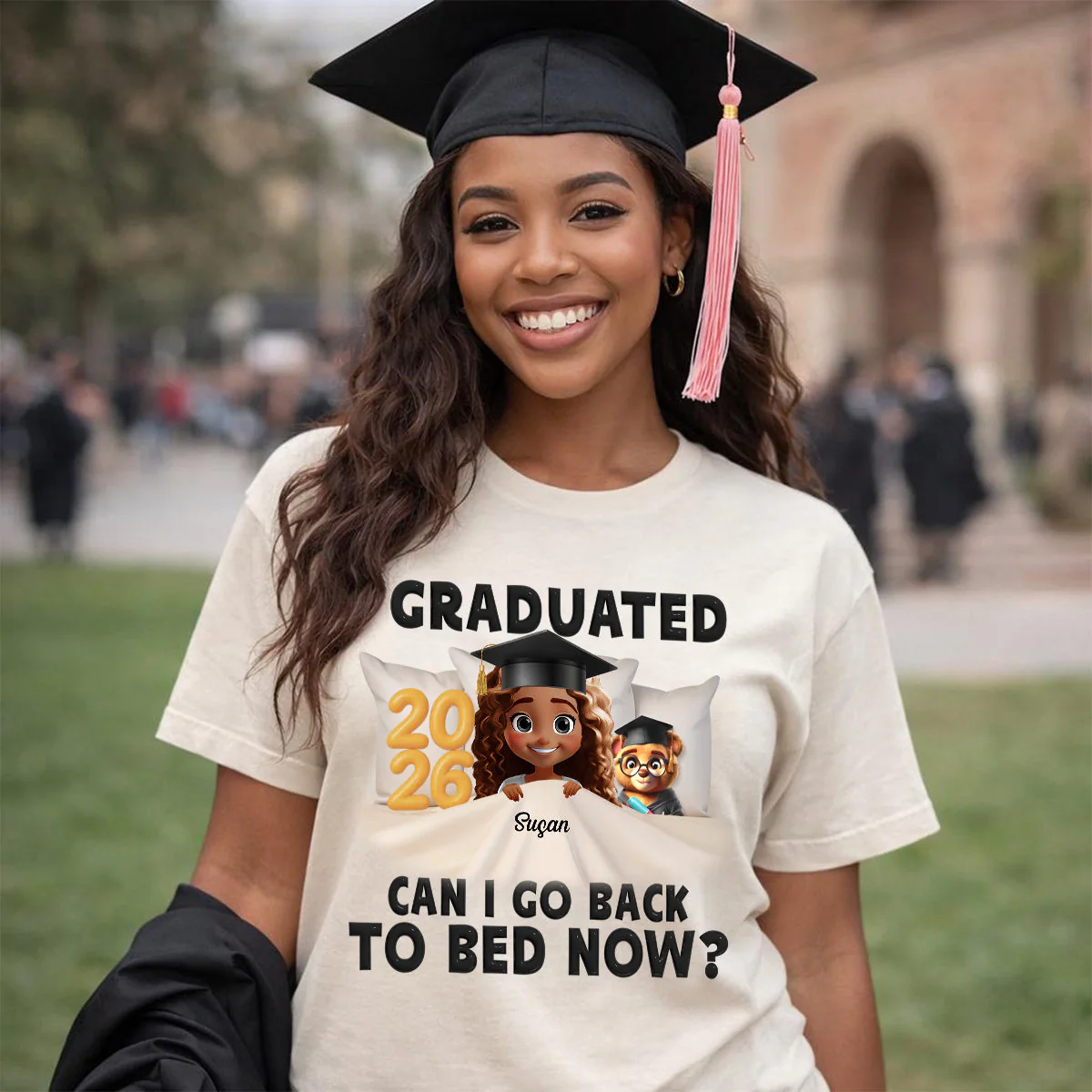 I Graduated Can I Go Back To Bed Now - Personalized Custom T Shirt - Image 3