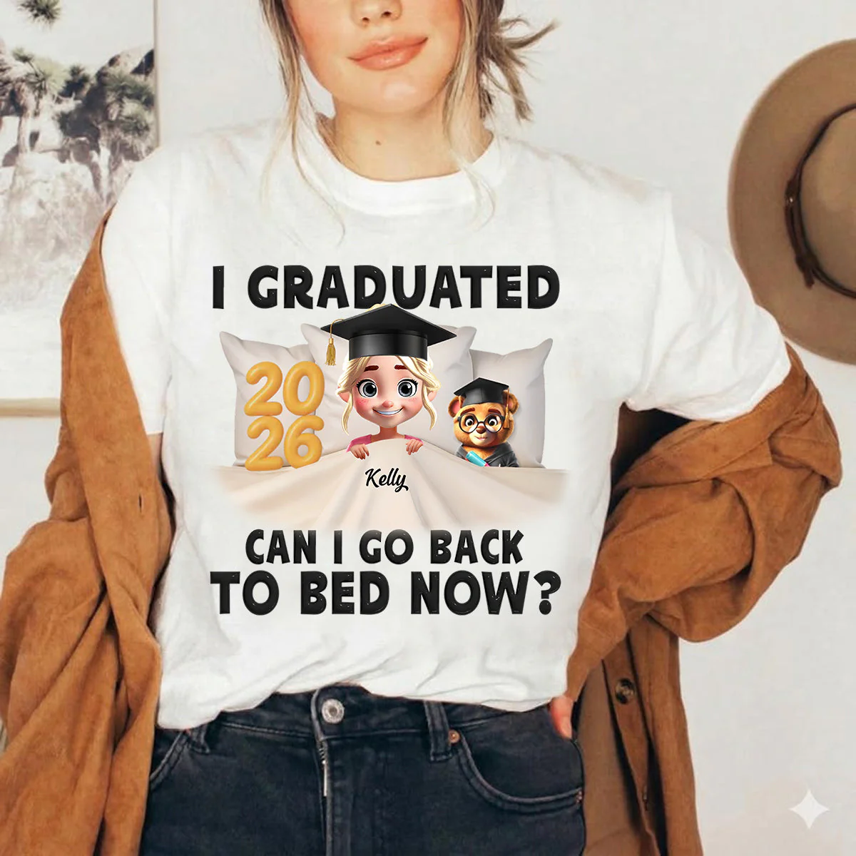 I Graduated Can I Go Back To Bed Now - Personalized Custom T Shirt - Image 4