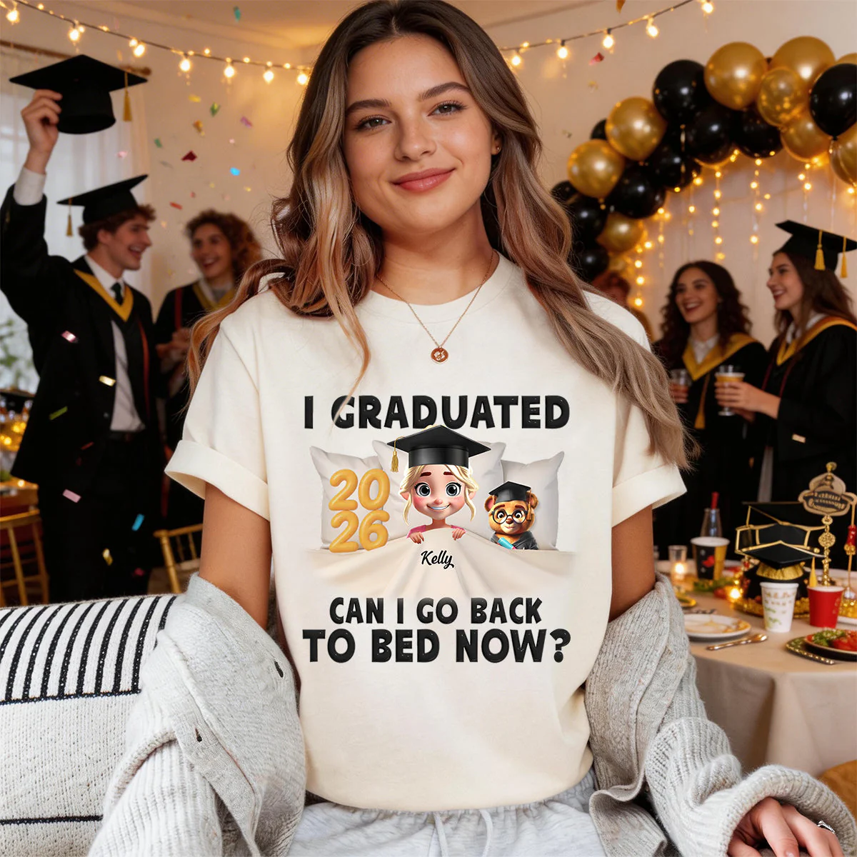 I Graduated Can I Go Back To Bed Now - Personalized Custom T Shirt - Image 6