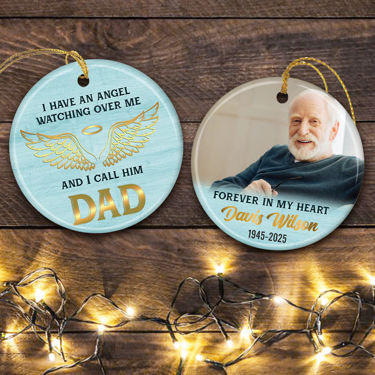 I HAVE AN ANGEL, Gifts For Loss Of Dad Personalized Ceramic Ornament - Image 6
