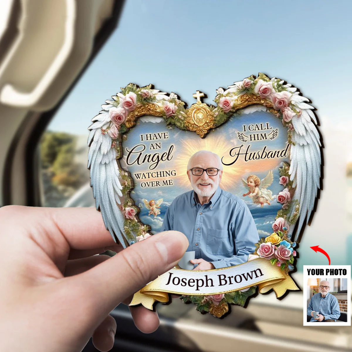 I Have An Angel Looking At My Personalized Wooden Photo Car Visor Clips - Image 2
