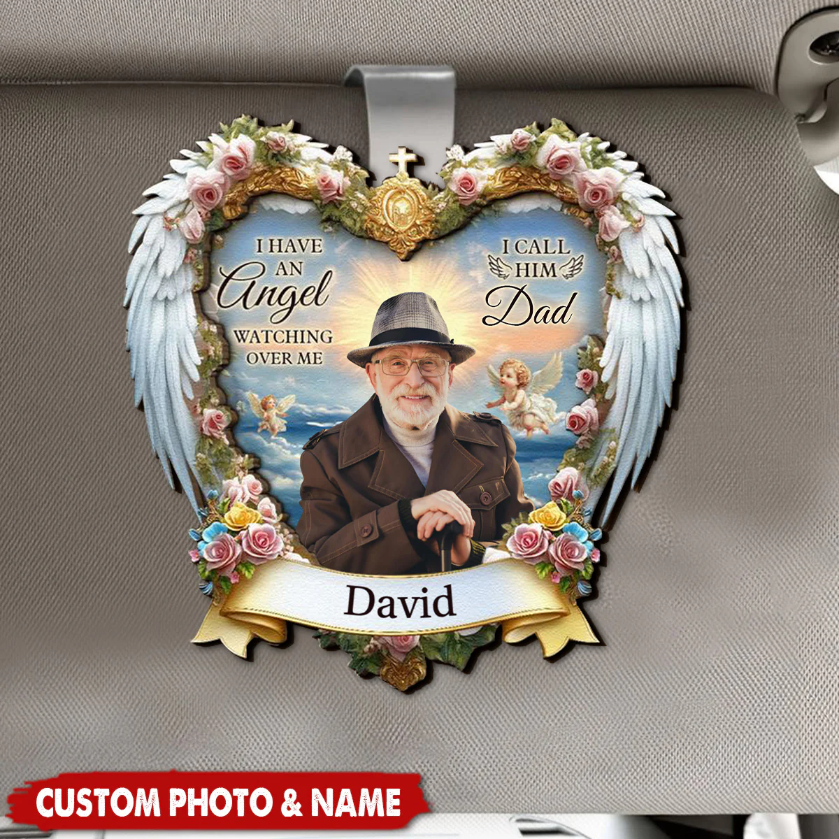 I Have An Angel Looking At My Personalized Wooden Photo Car Visor Clips - Image 3