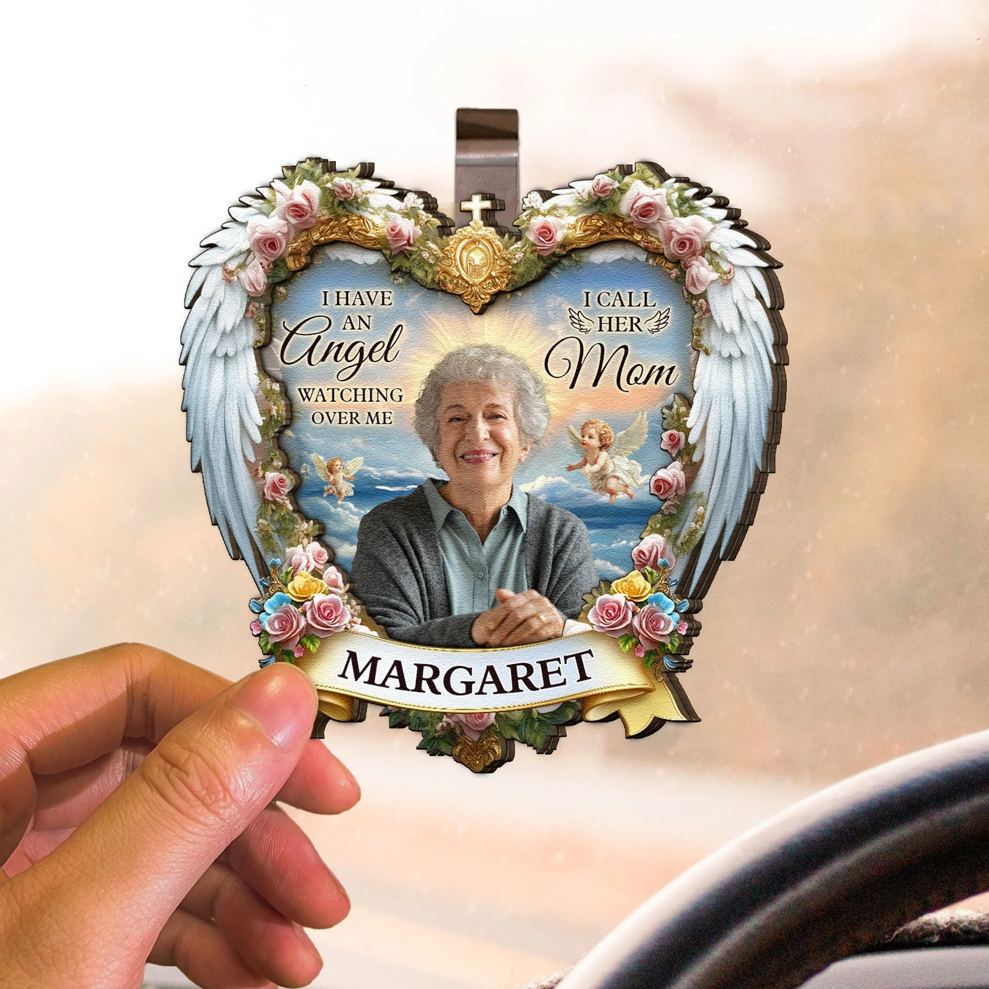 I Have An Angel Looking At My Personalized Wooden Photo Car Visor Clips - Image 4