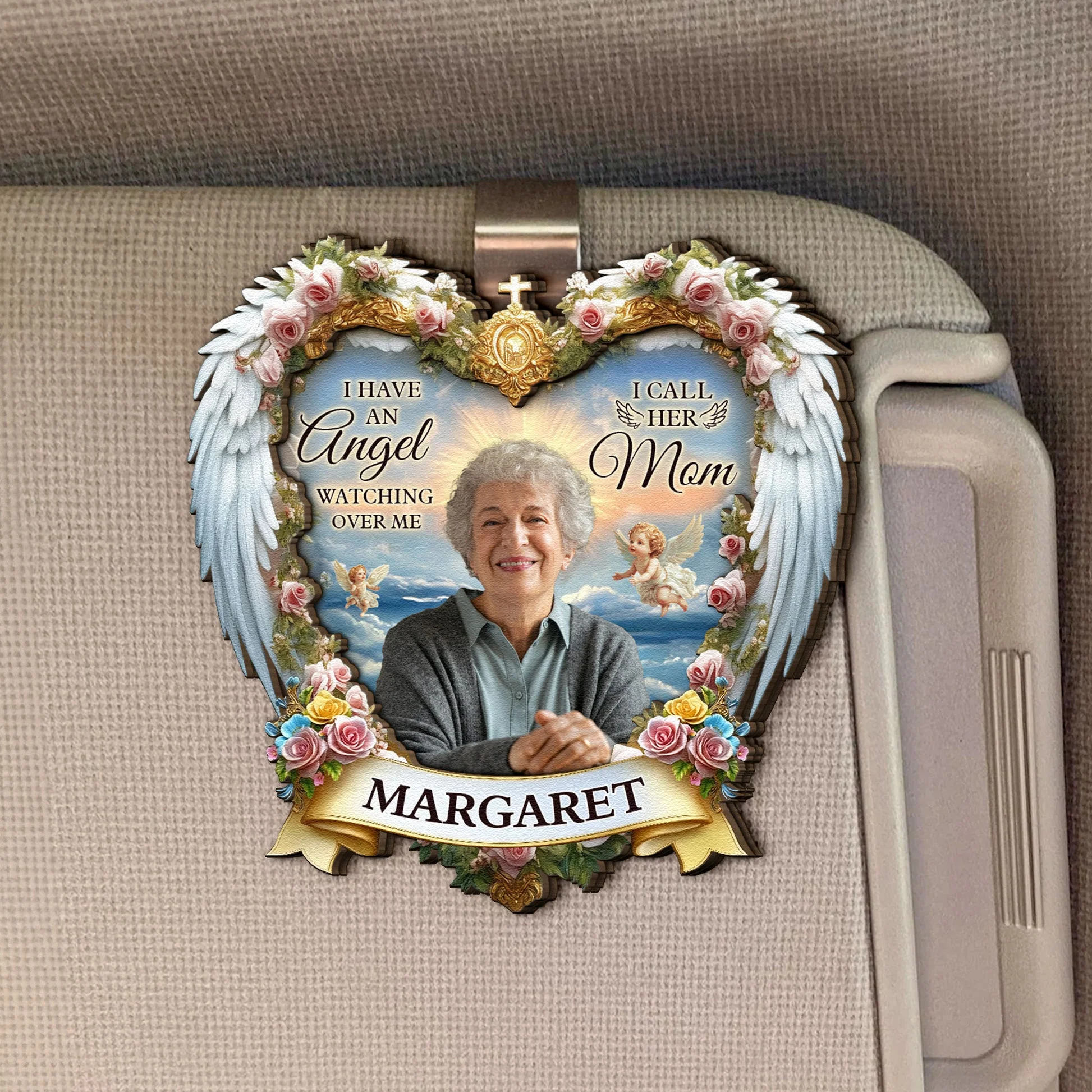 I Have An Angel Looking At My Personalized Wooden Photo Car Visor Clips - Image 6