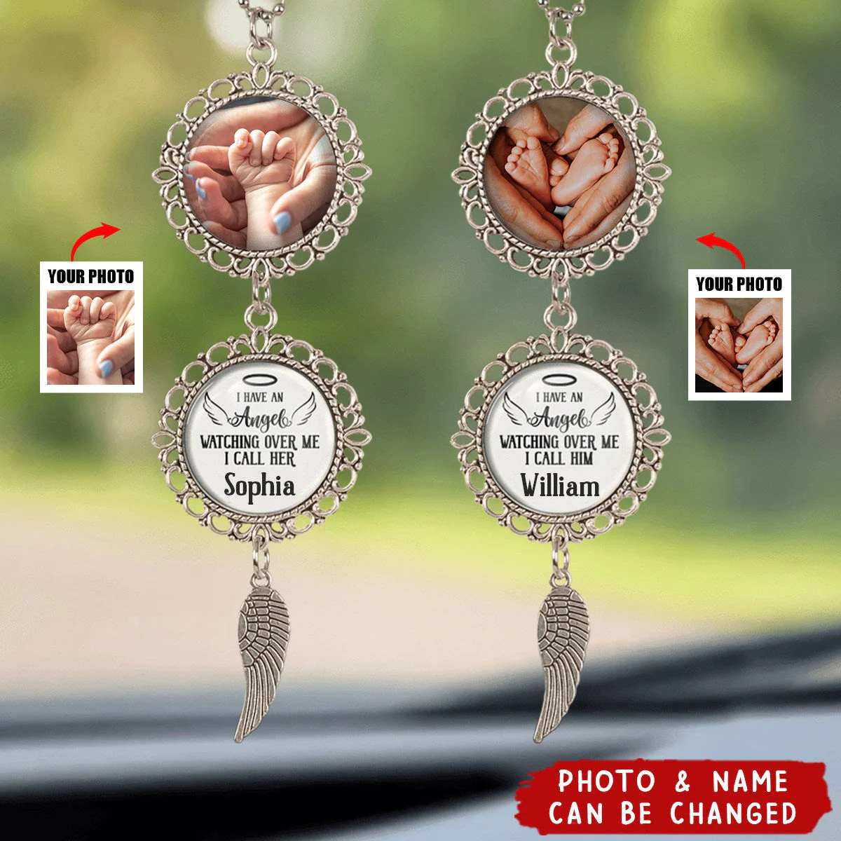 I Have An Angel Watching Over Me - Personalized Baby Photo Car Ornament - Image 2
