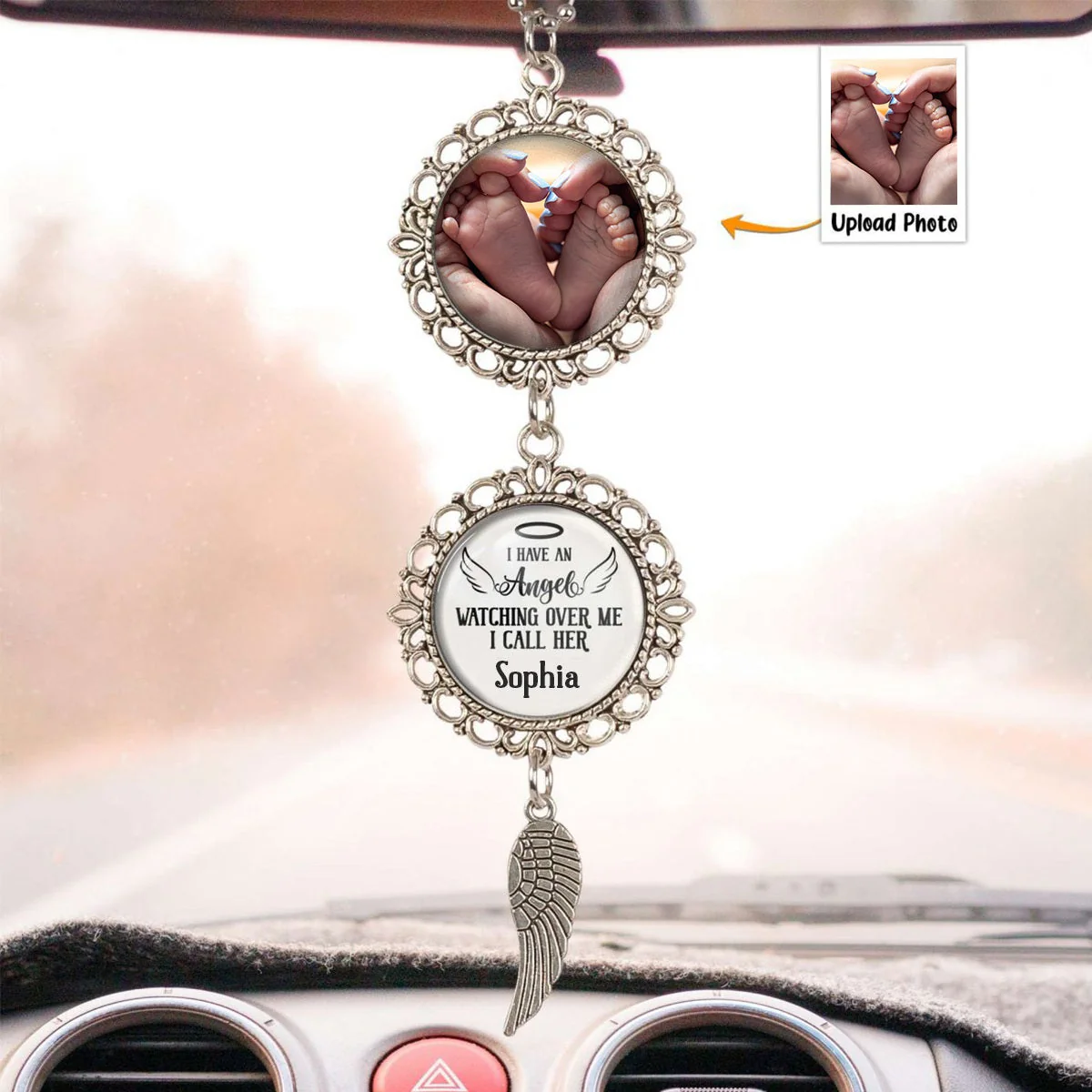 I Have An Angel Watching Over Me - Personalized Baby Photo Car Ornament - Image 4